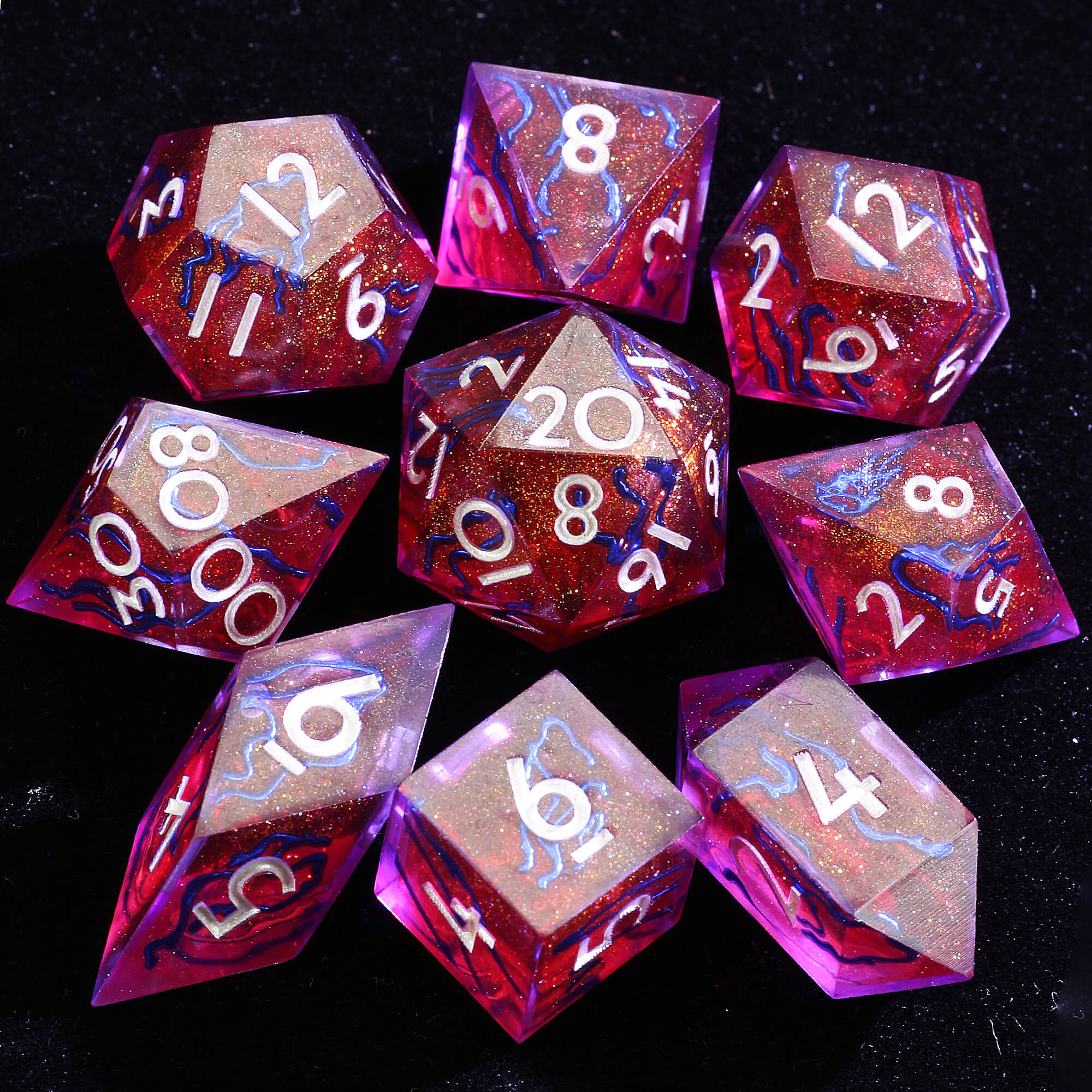 9 Polyhedral Resin D&D Set of Dice Frost Vein - Dice of Dragons