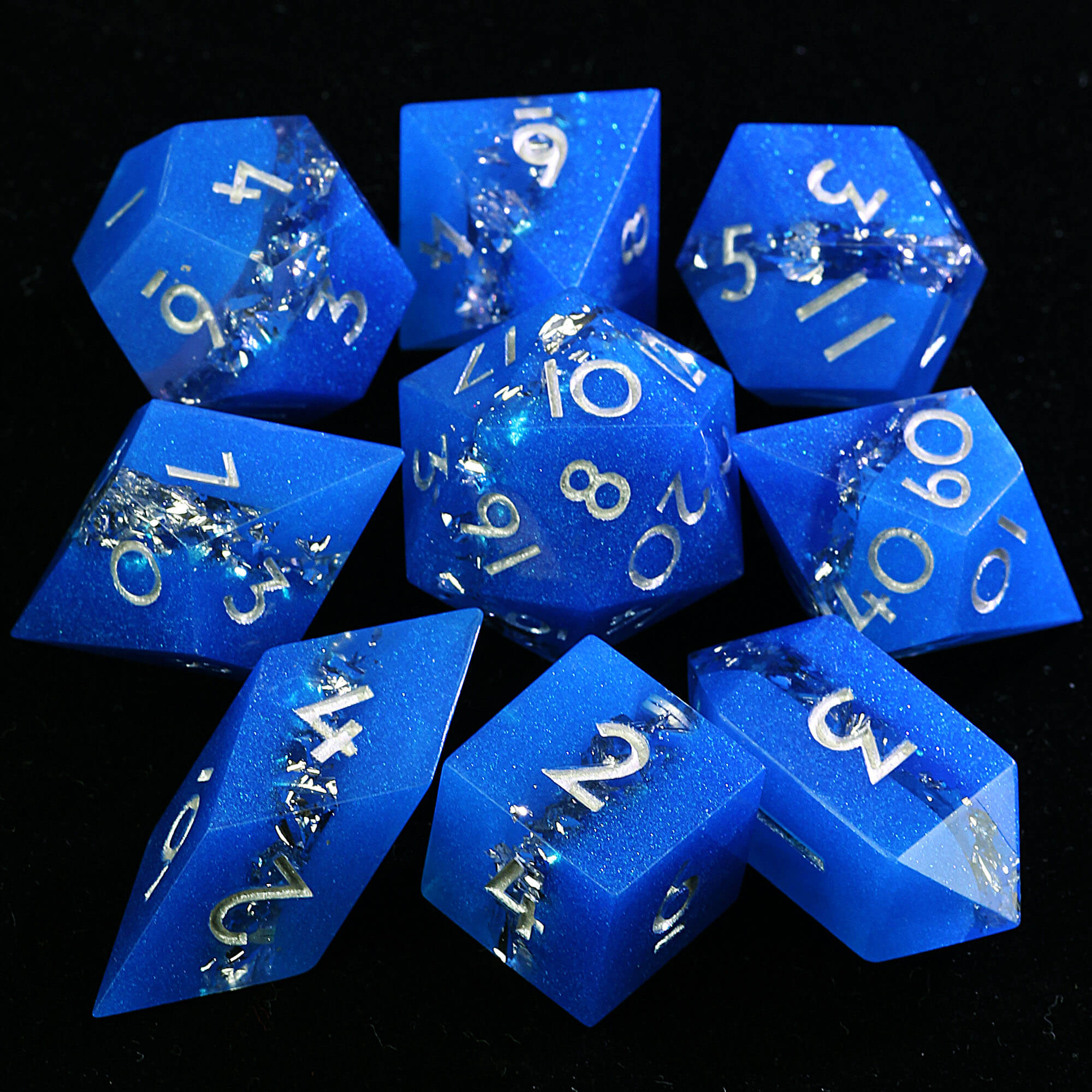 9 Polyhedral Resin D&D Set of Dice Hadrian Stratum Silver - Dice of Dragons