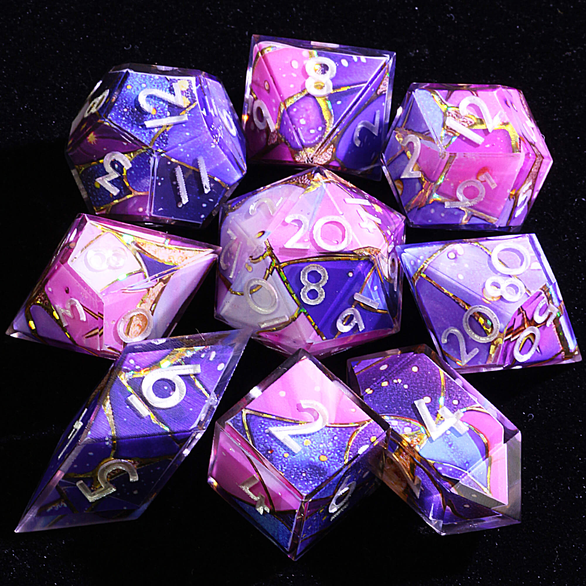 9 Polyhedral Resin D&D Set of Dice Starfall River - Dice of Dragons