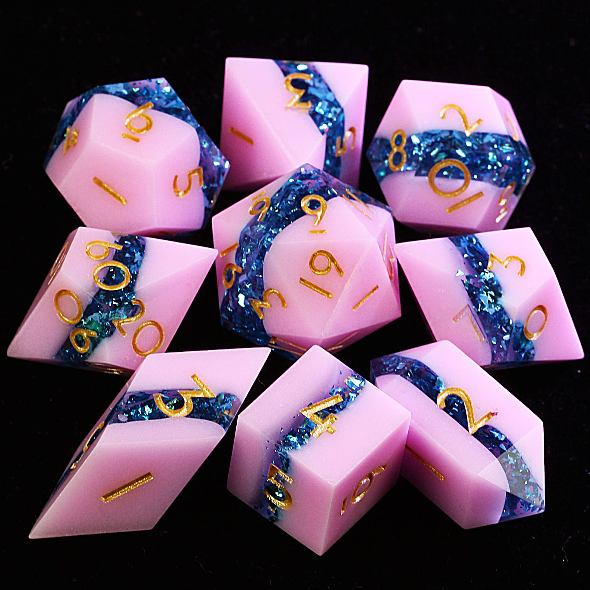 9 Polyhedral Resin DnD Set of Dice Sweetheart Sea Foil - Dice of Dragons