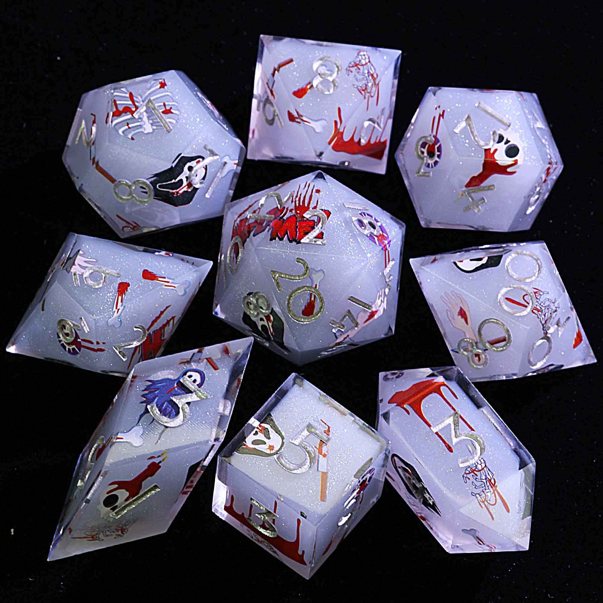 Halloween 9 Polyhedral Resin D&D Sets Dice Ash Specter Bone - Dice of Dragons