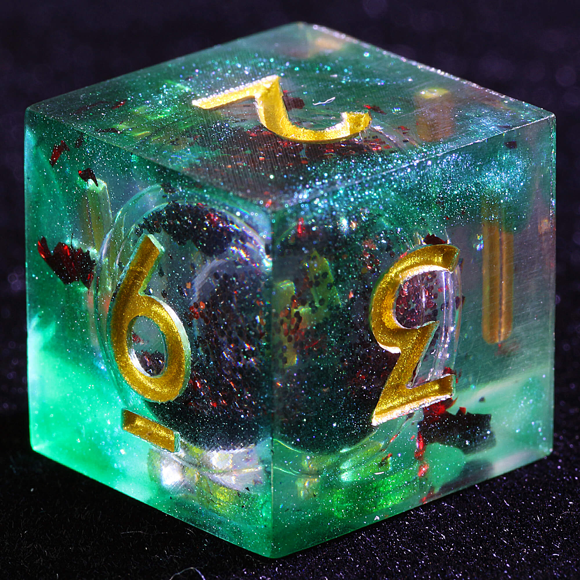 9 Polyhedral Resin Liquid Core D and D set of Dice Crimson Core Hex - Dice of Dragons