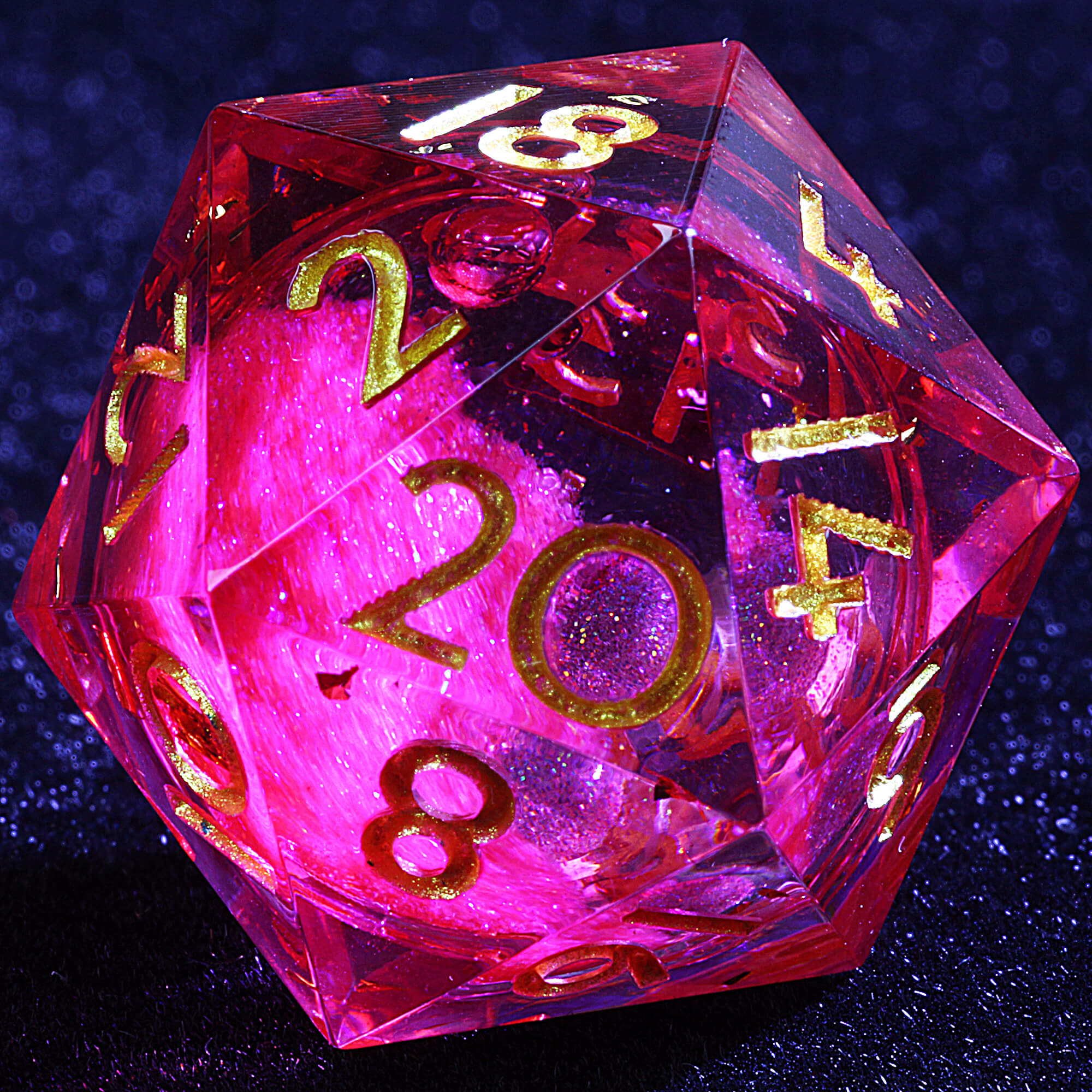 9 Polyhedral Resin Liquid Core Sets Dice D and D Crimson Sand Gold - Dice of Dragons