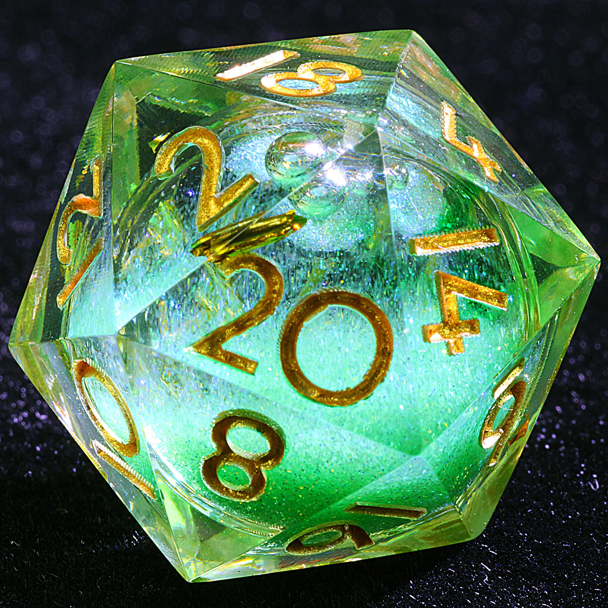 9 Polyhedral Resin Liquid Core Sets Dice D&D Jade Sand Gold - Dice of Dragons