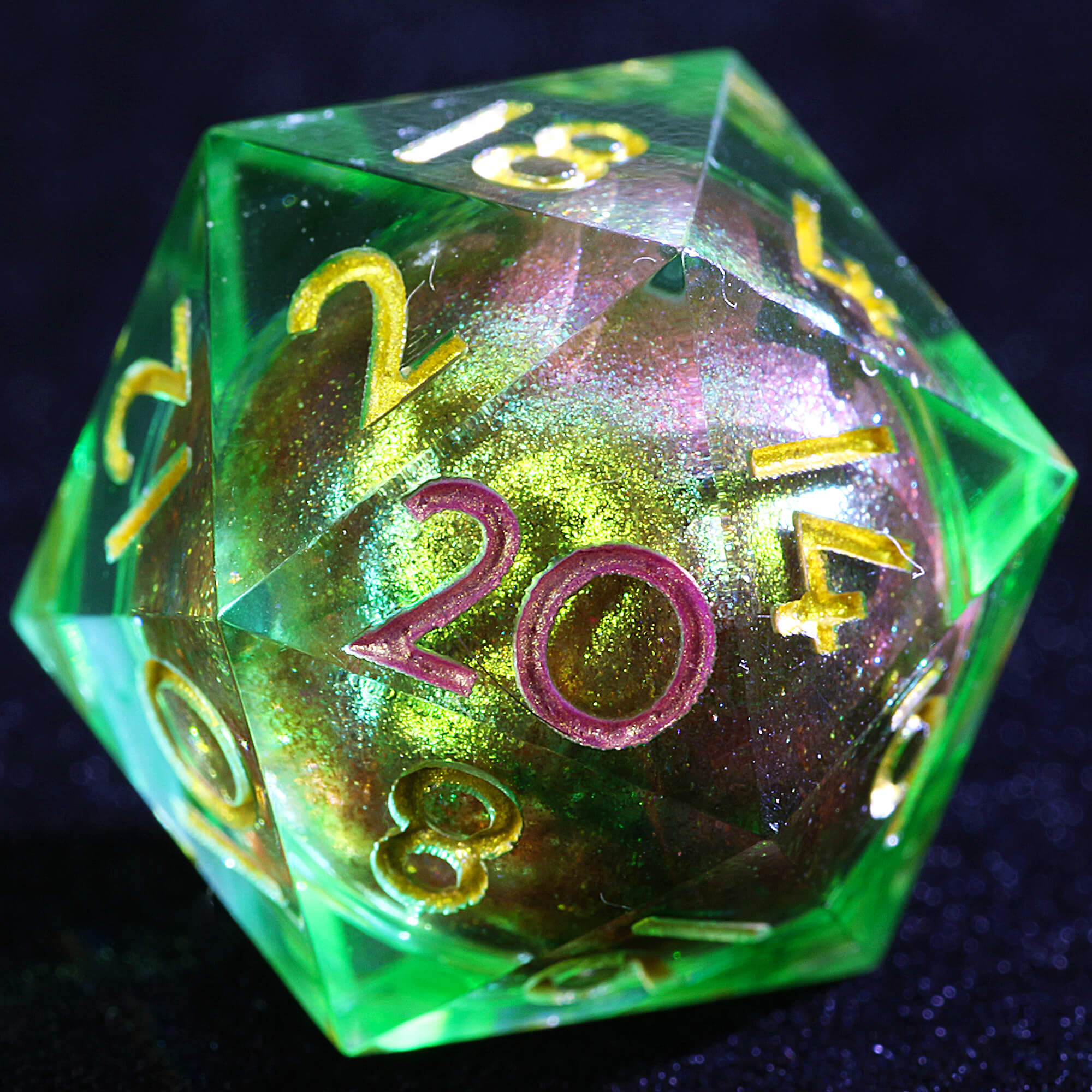 9 Polyhedral Resin Liquid Core DnD Sets of Dice Amber Violet Tide - Dice of Dragons