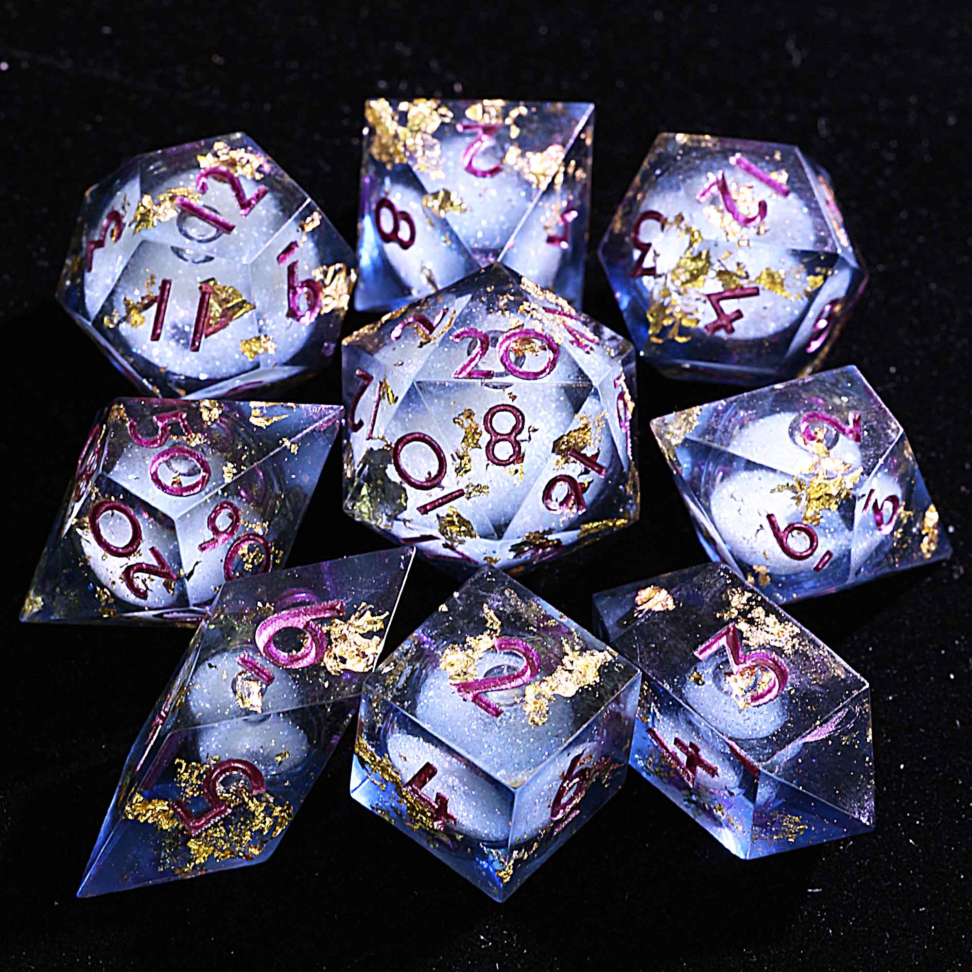 9 Polyhedral Resin Liquid Core DnD Dice Sets Tidal Sands Chronos