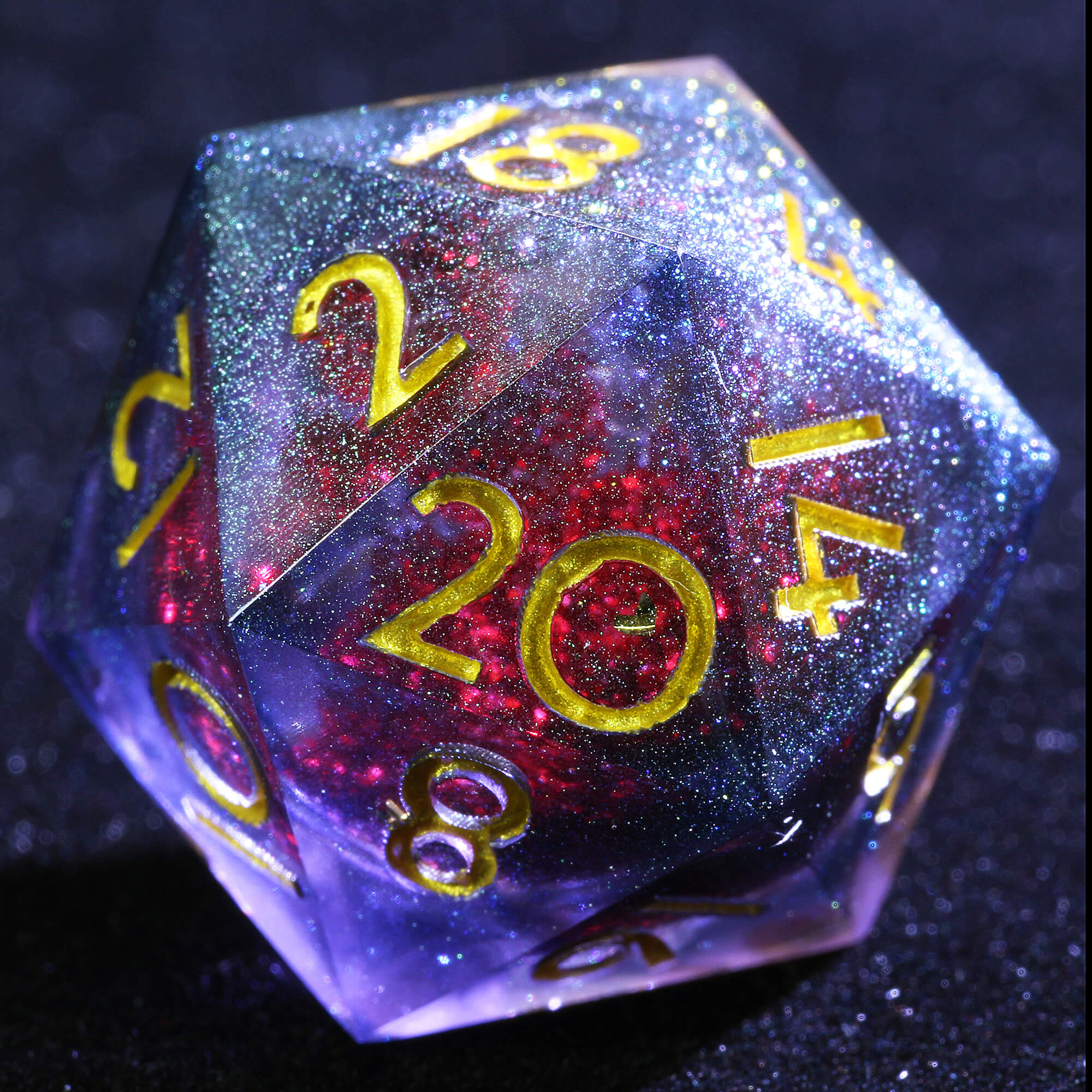 9 Polyhedral Resin Liquid Sets D and D Dice Crimson Core Shell - Dice of Dragons