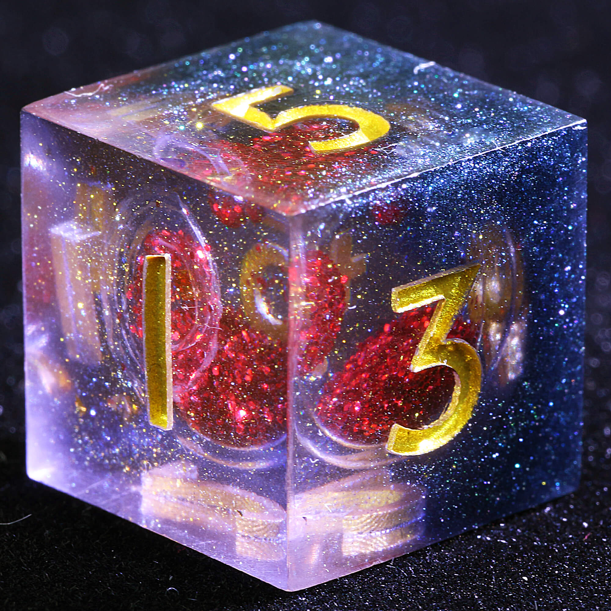 9 Polyhedral Resin Liquid Sets D and D Dice Crimson Core Shell - Dice of Dragons