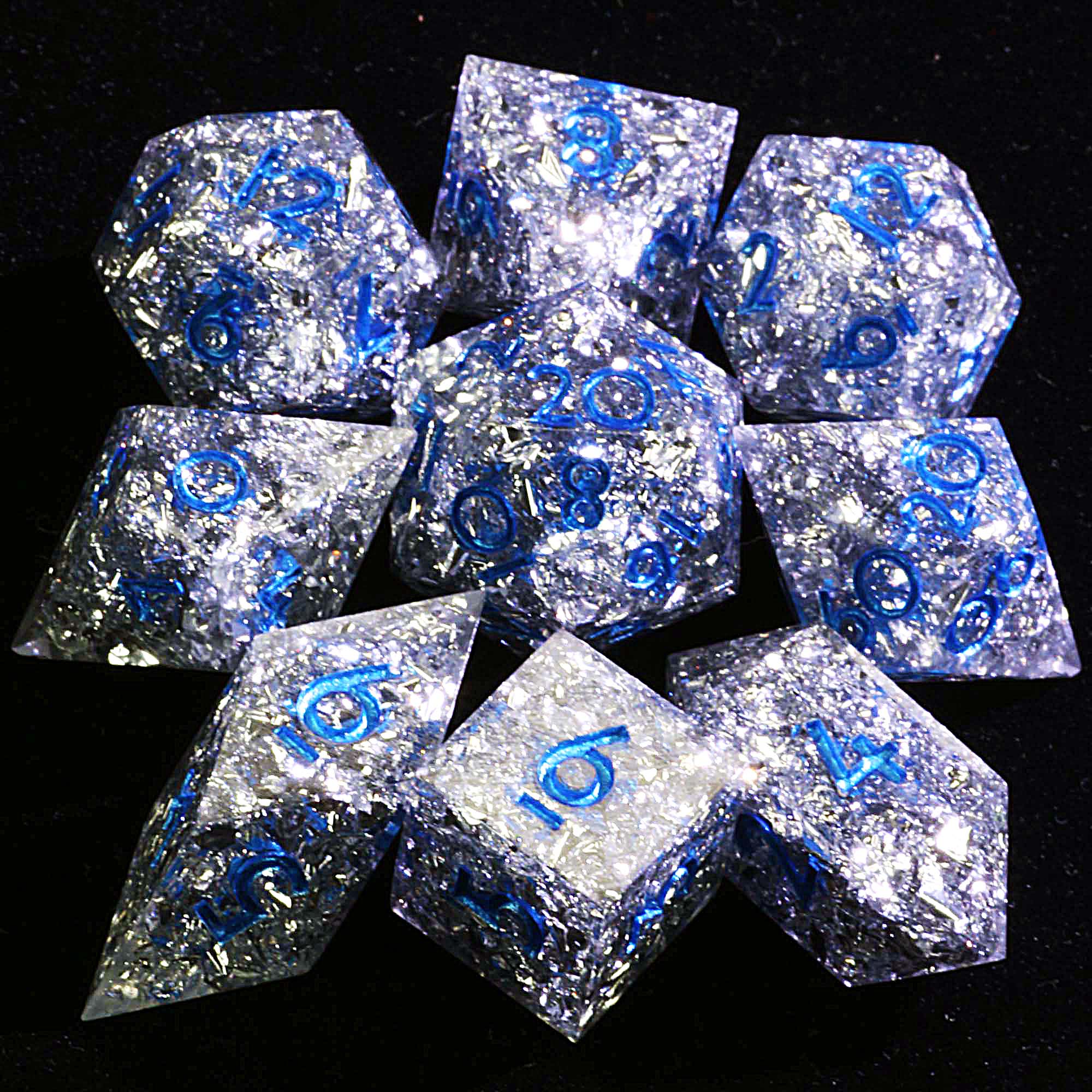 9 Polyhedral Resin Set Dice DD Silver Foil