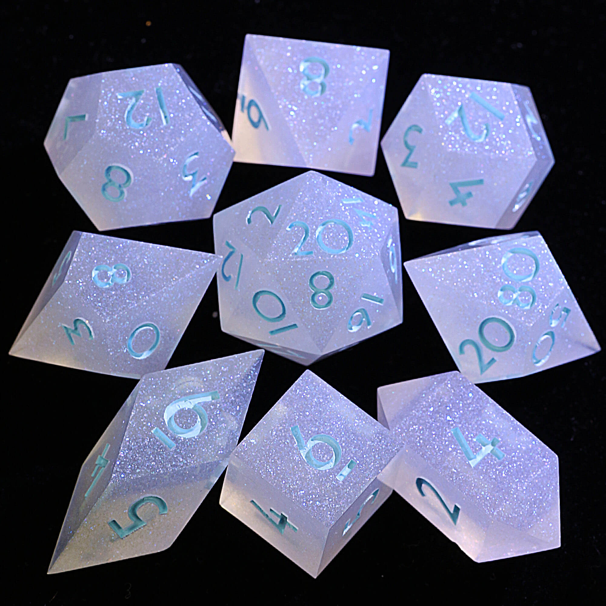 9 Polyhedral Resin Set Dice D&D Dreamy Star River Blue - Dice of Dragons