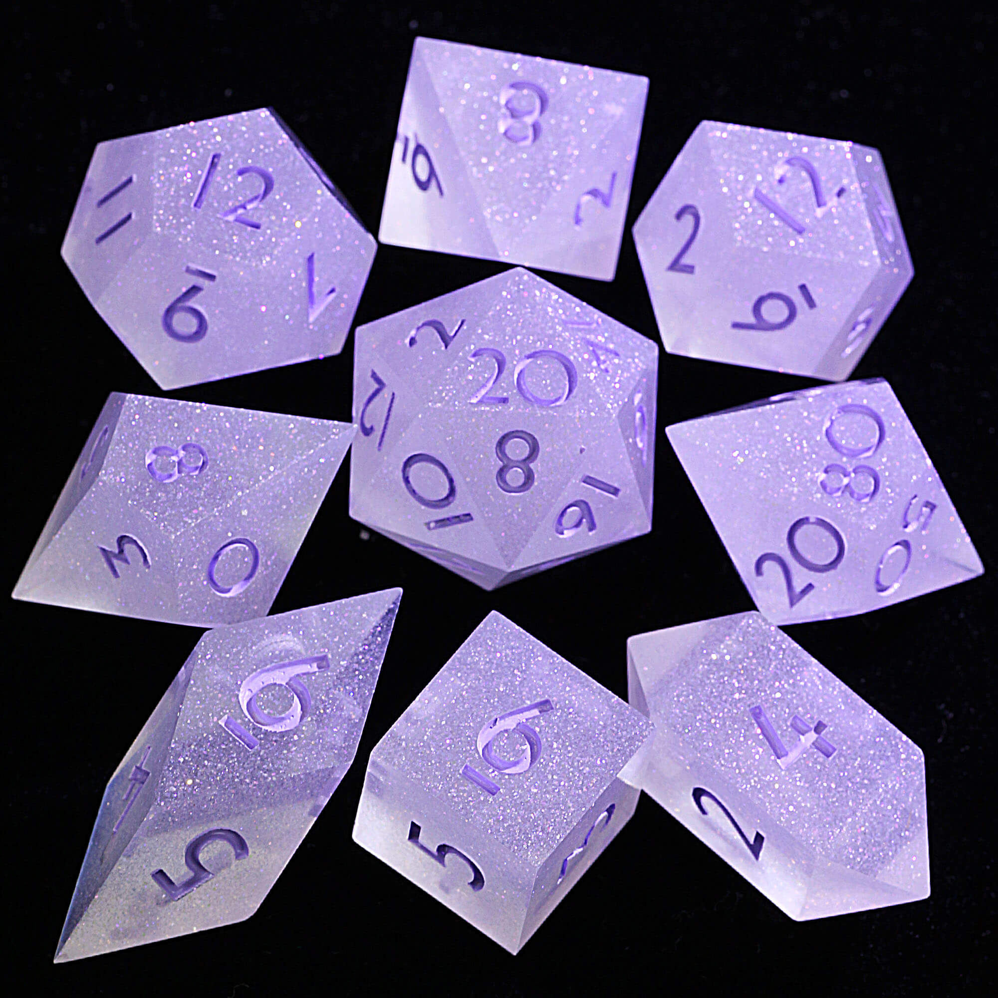 9 Polyhedral Resin Set Dice DnD Dreamy Star River Purple - Dice of Dragons