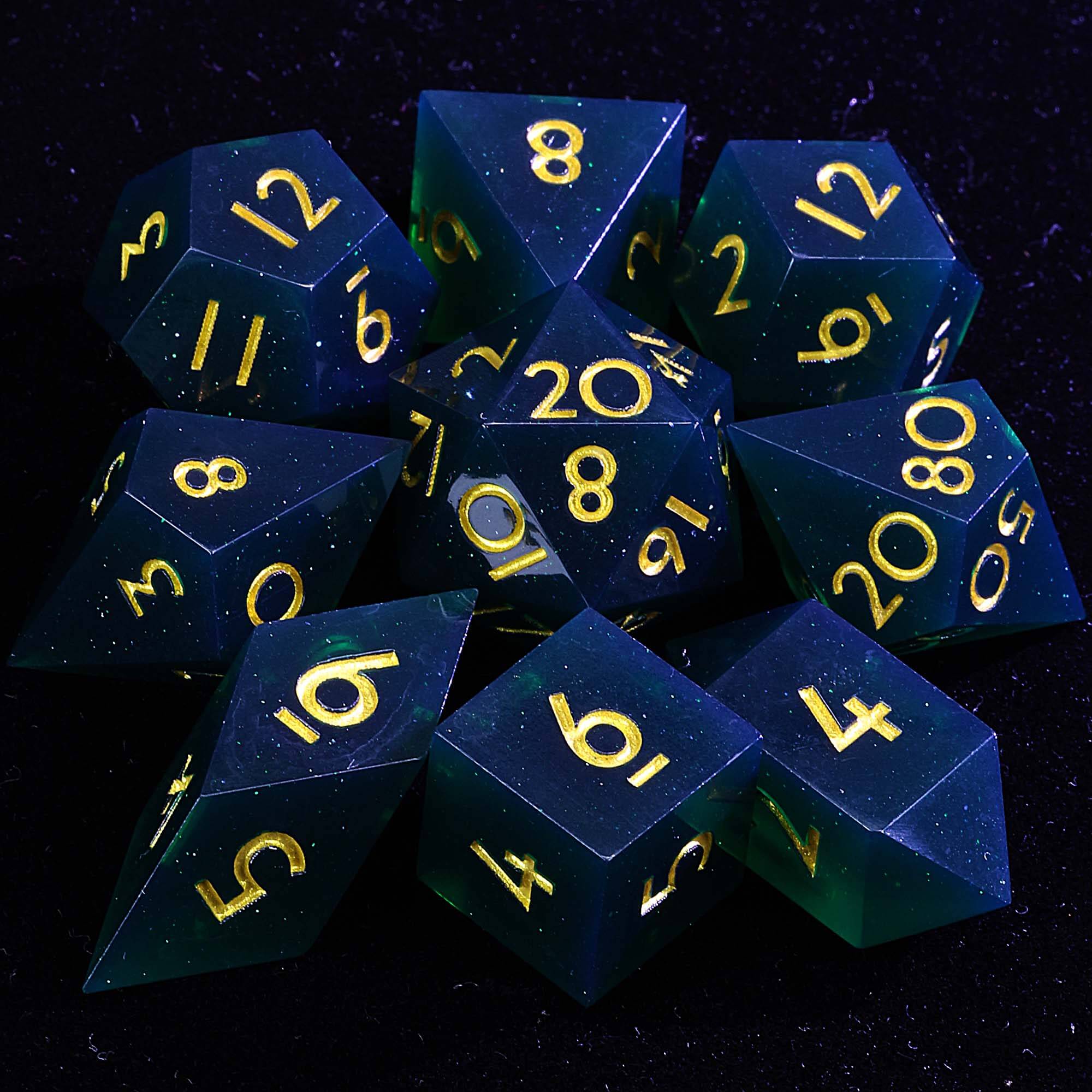 9 Polyhedral Resin Set D&D Dice Jade Veil Awakening - Dice of Dragons