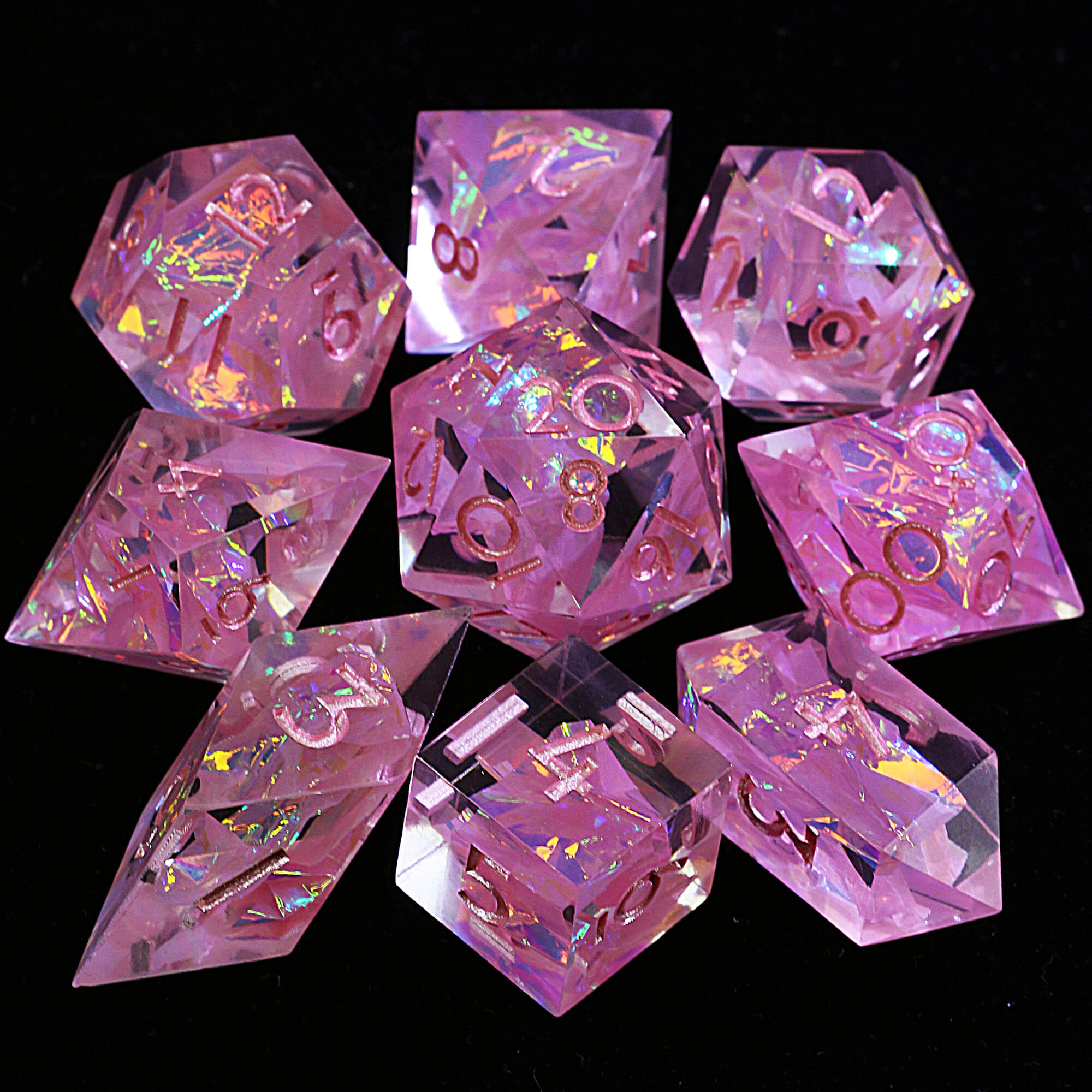 9 Polyhedral Resin Set of Dice D and D Blush Holograph - Dice of Dragons