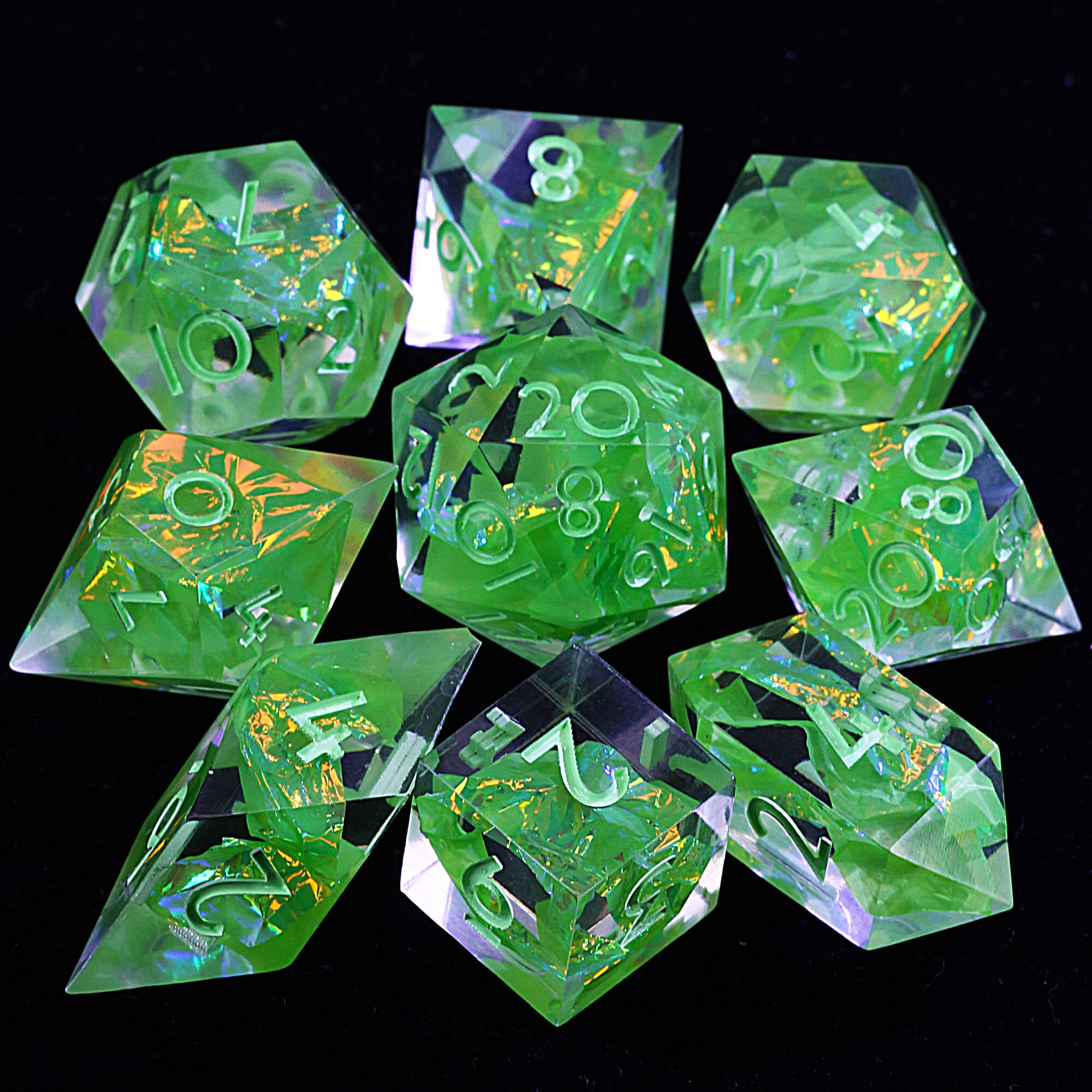 9 Polyhedral Resin Set of Dice D&D Miasma Holograph - Dice of Dragons
