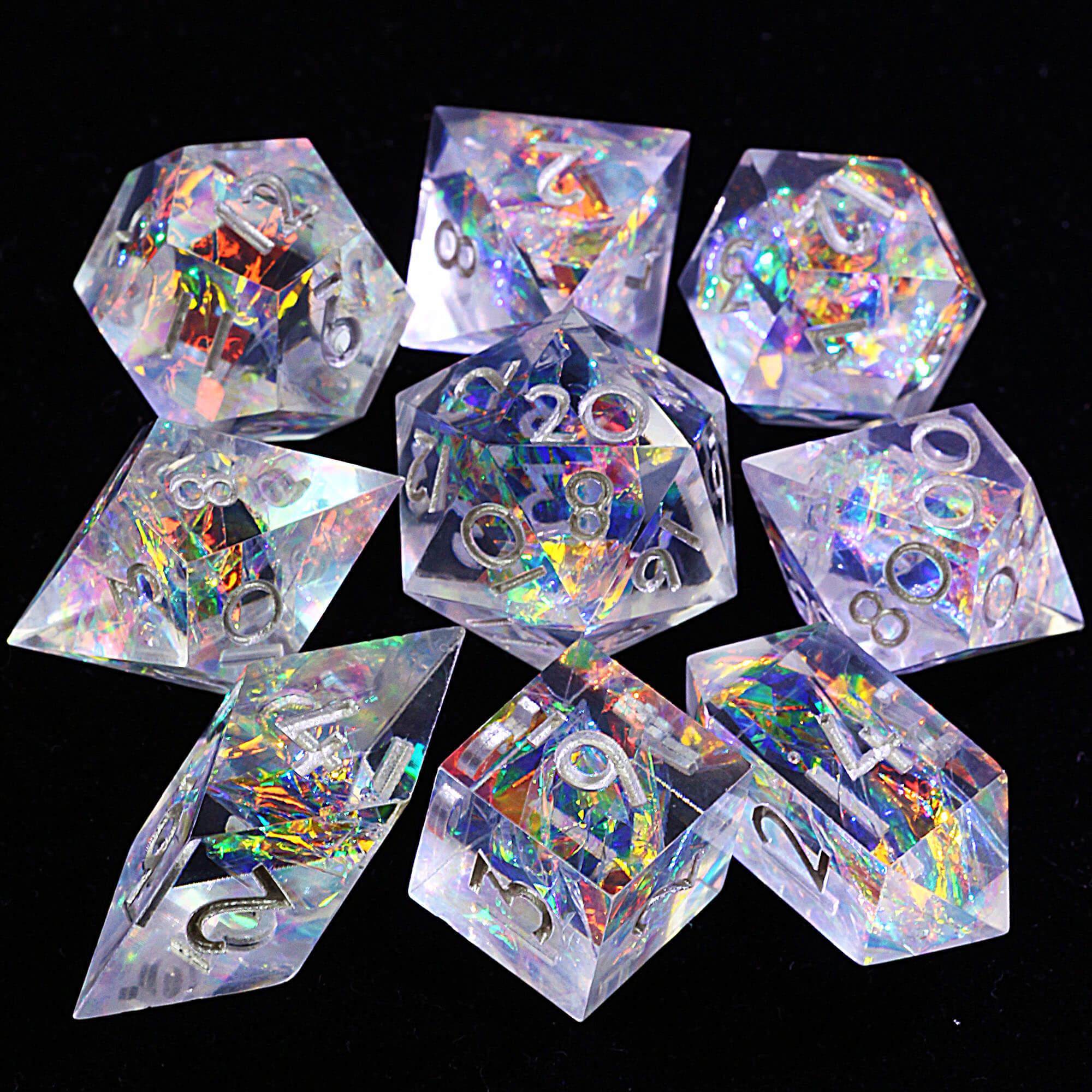 9 Polyhedral Resin Set of Dice DnD Pyro Holograph - Dice of Dragons