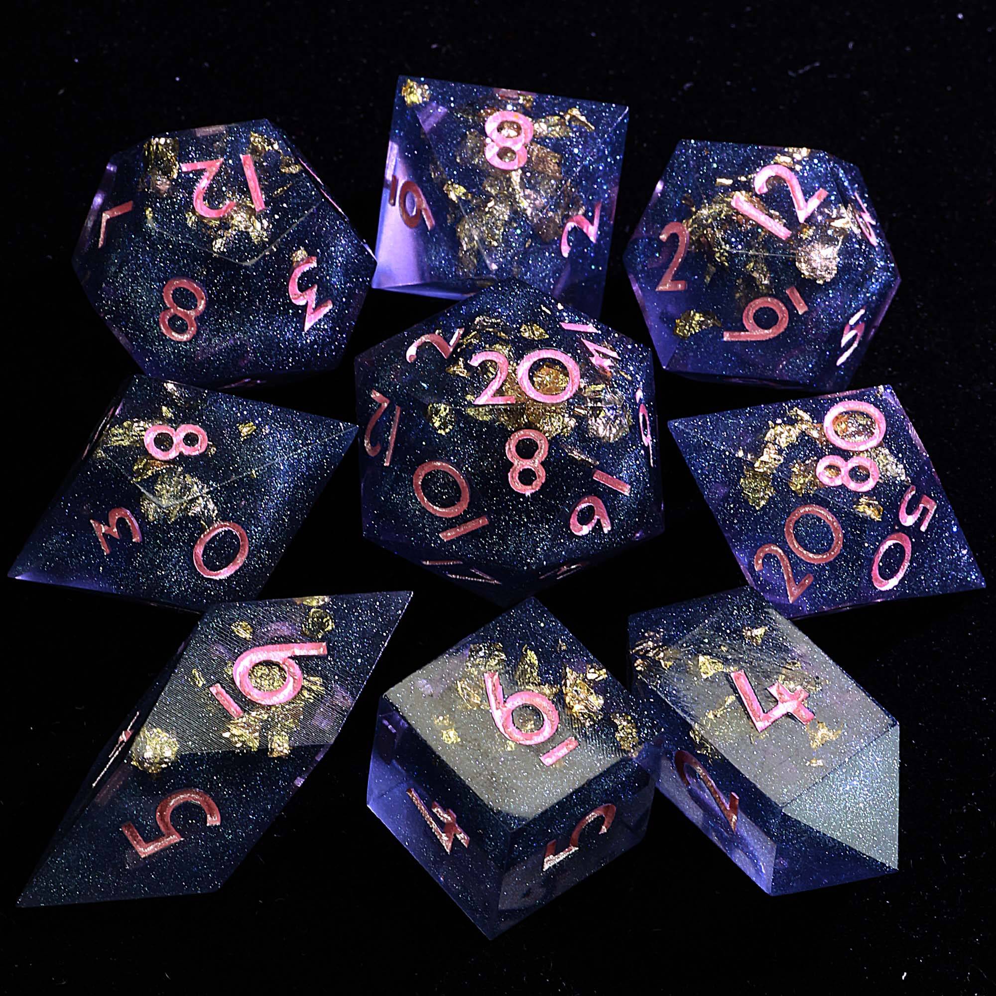 9 Polyhedral Resin Set of DnD Dice Abyssal Frost Ember - Dice of Dragons