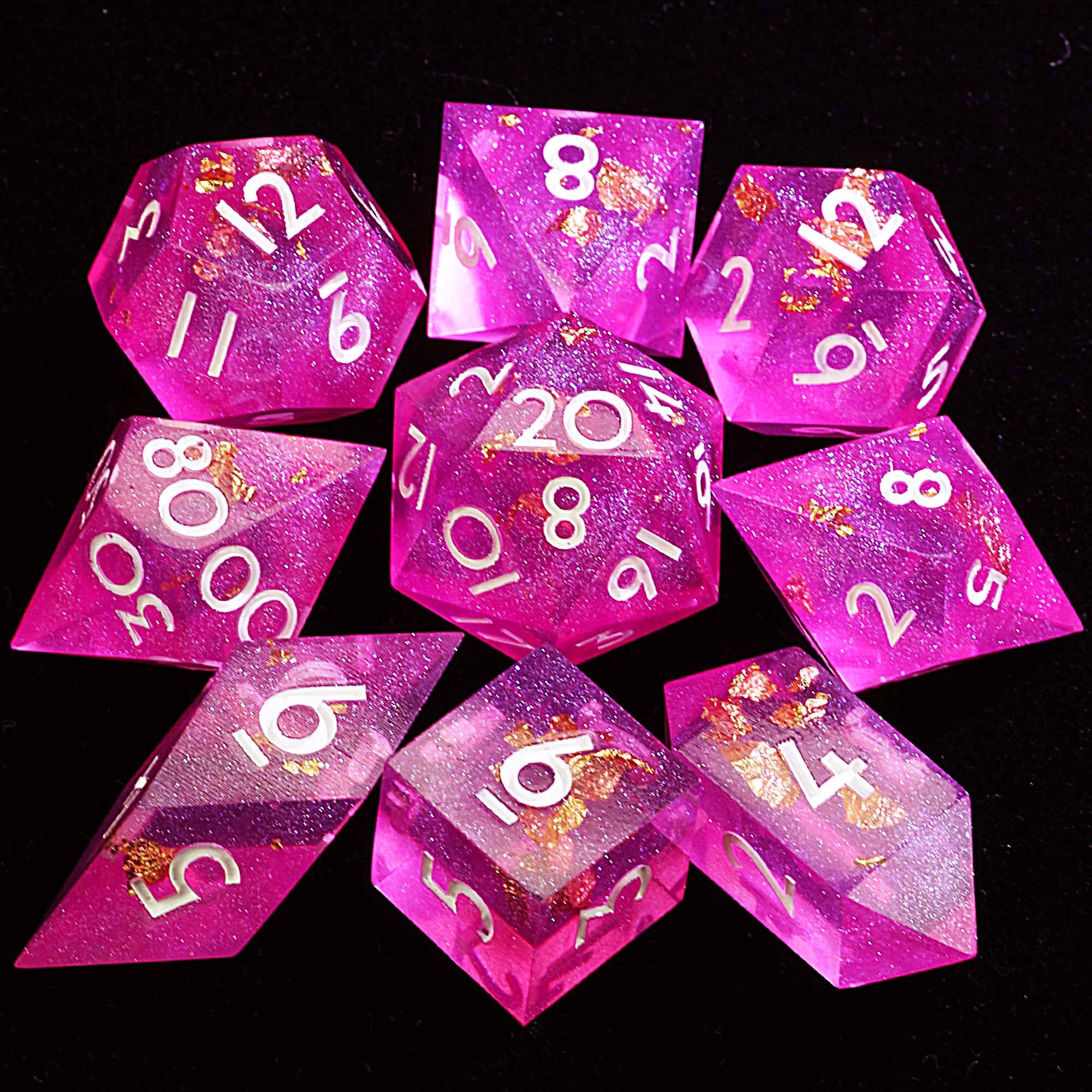 9 Polyhedral Resin Set of D&D Dice Frost Petal Amber - Dice of Dragons