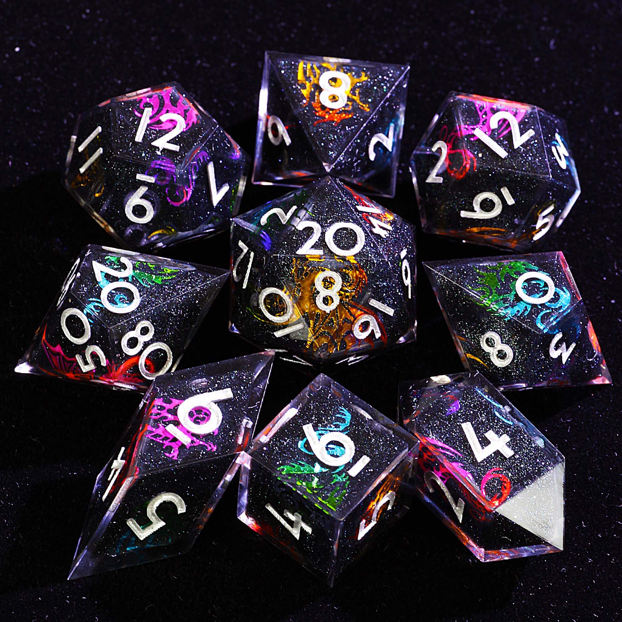 9 Polyhedral Resin Sets DD Dice Black Starry Sky Metal Dragon
