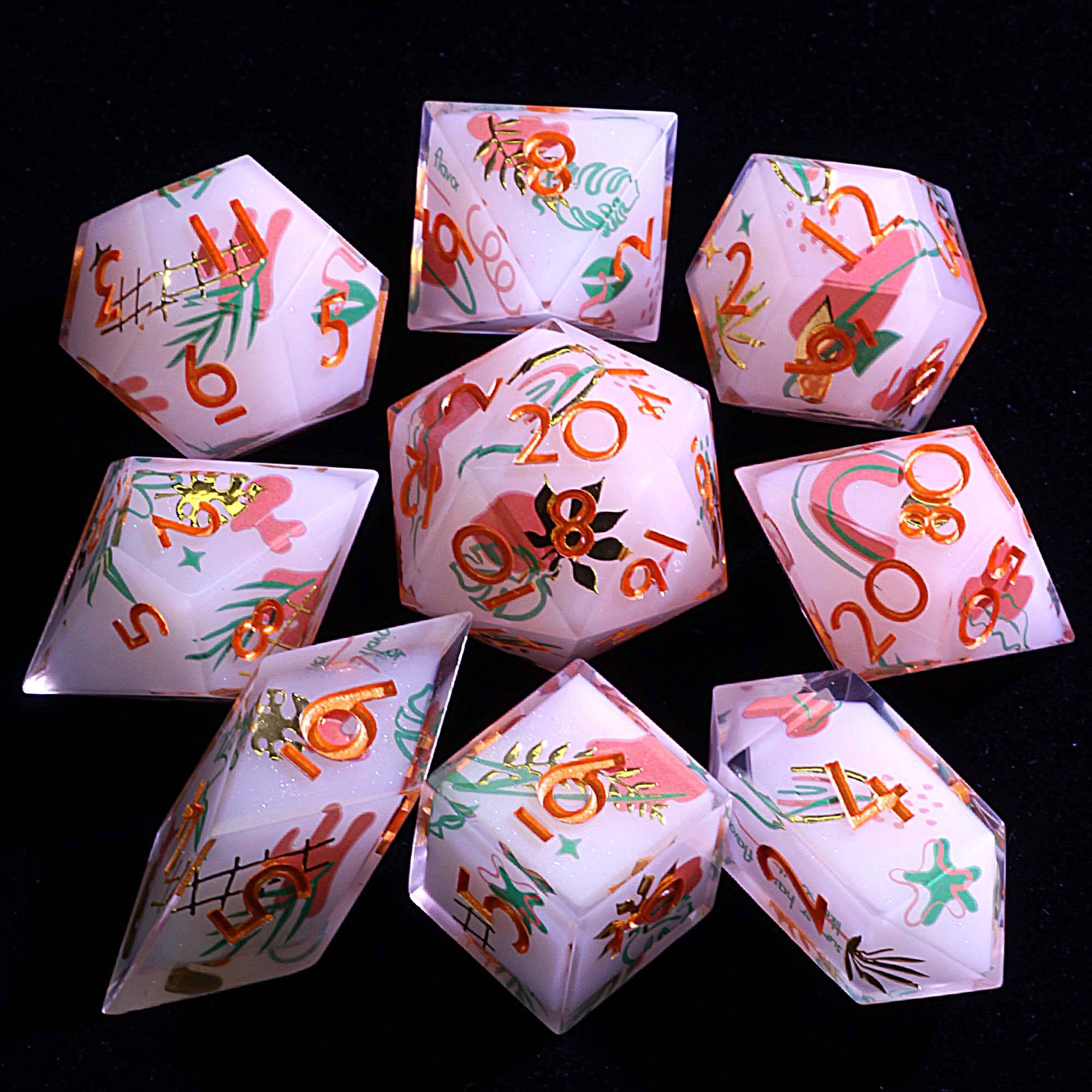 9 Polyhedral Resin Sets Dice DnD Aurora Flora Chroma - Dice of Dragons