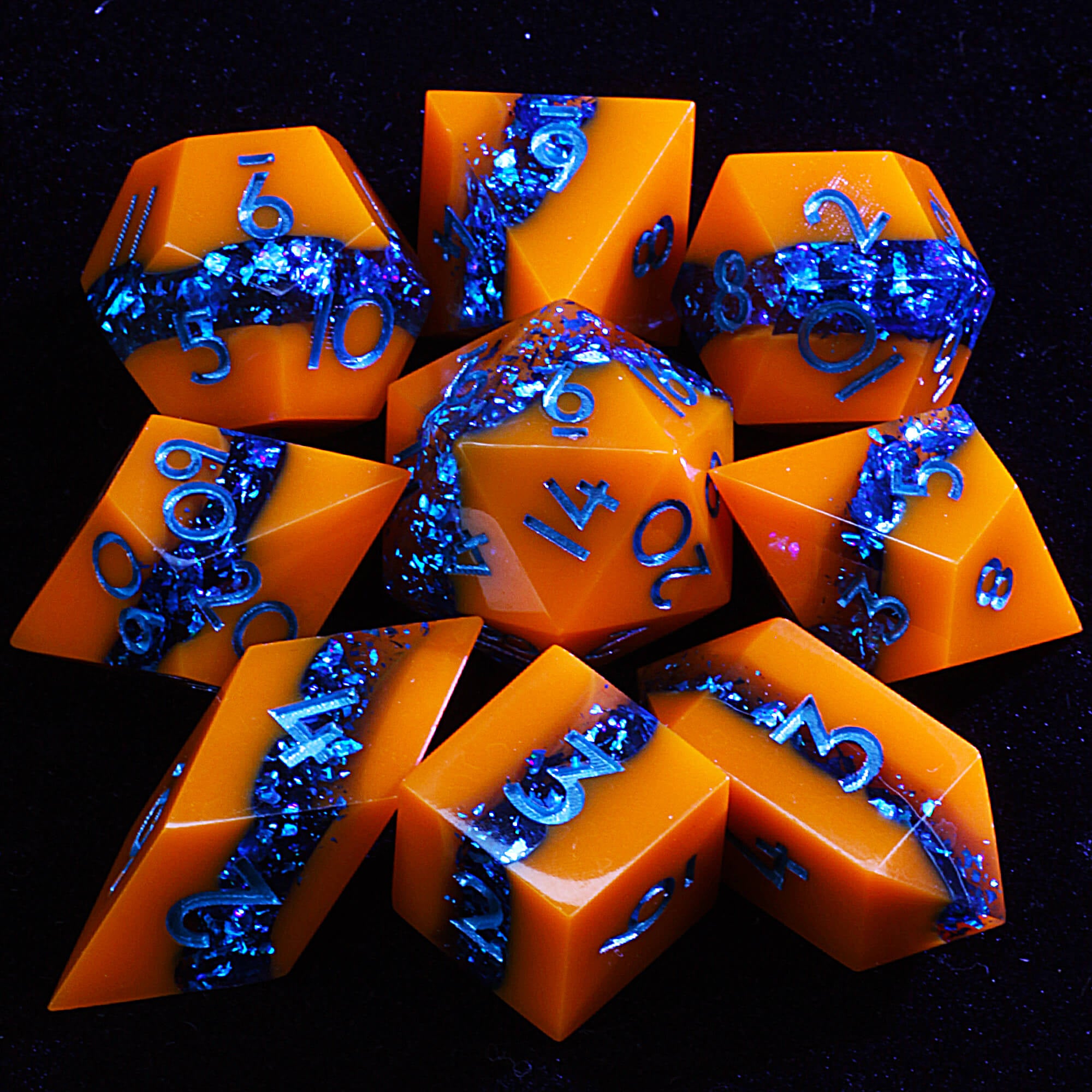 9 Polyhedral Resin Sets of D and D Dice Lava Flow