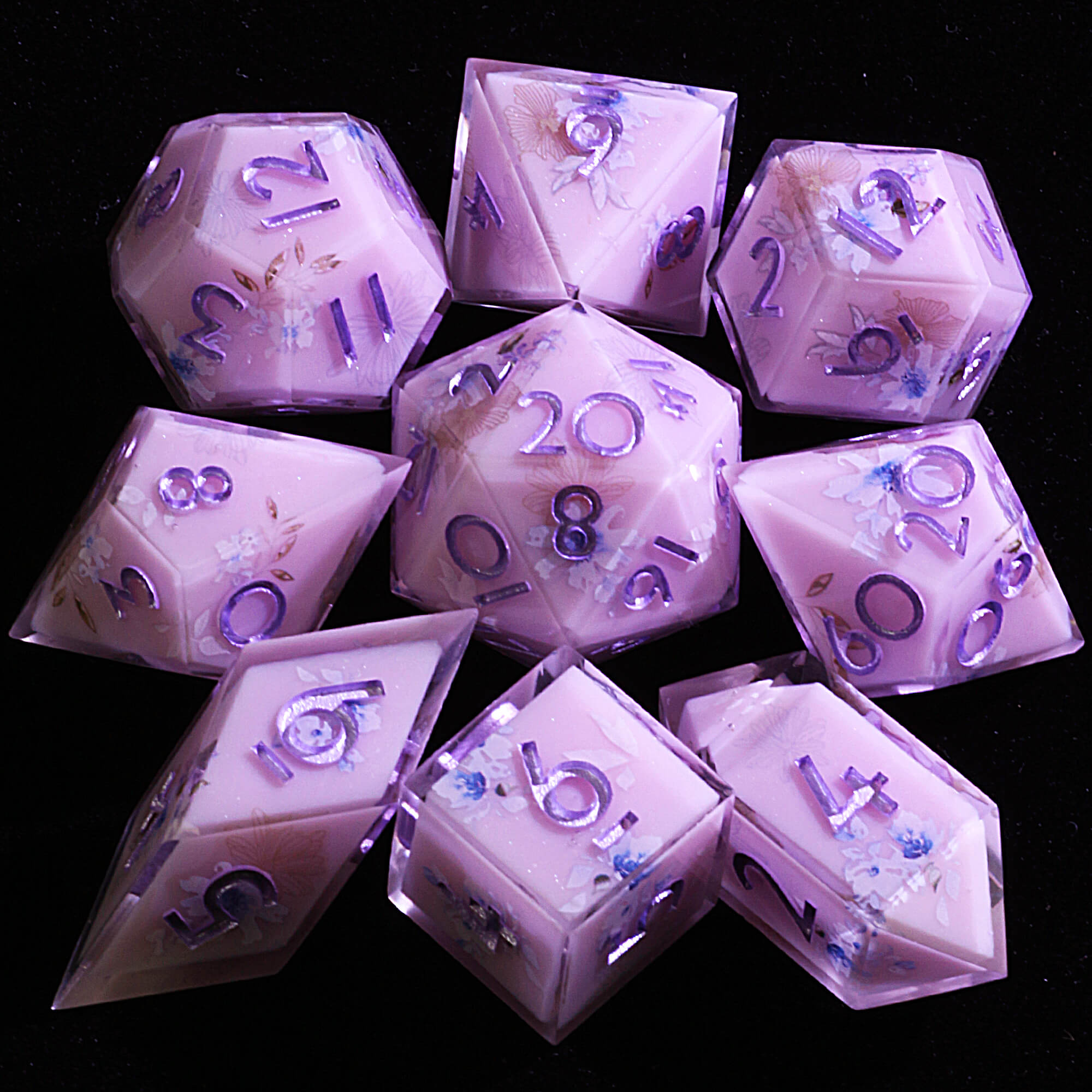 9 Polyhedral Resin Sets of Dice D and D Violet Frost - Dice of Dragons