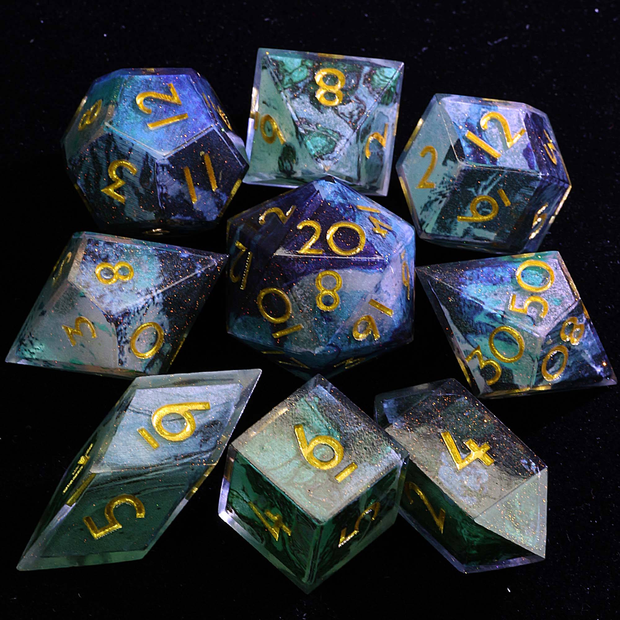 9 Polyhedral Resin Sets of Dice DD Mossy Crumbling Bank - Dice of Dragons