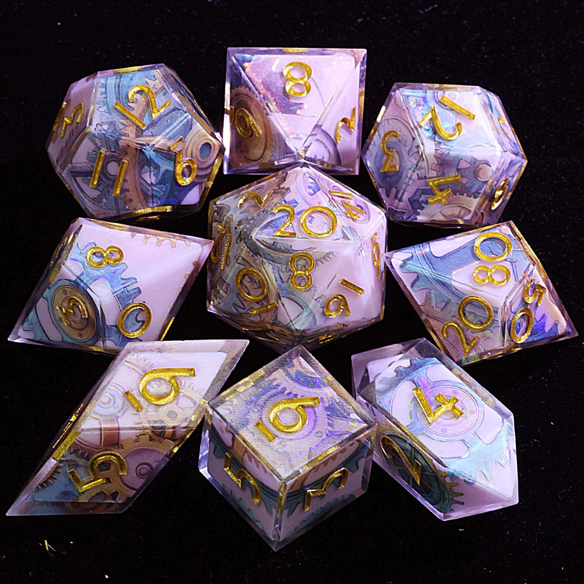 9 Polyhedral Resin Sets of Dice DnD Moving Galaxy - Dice of Dragons