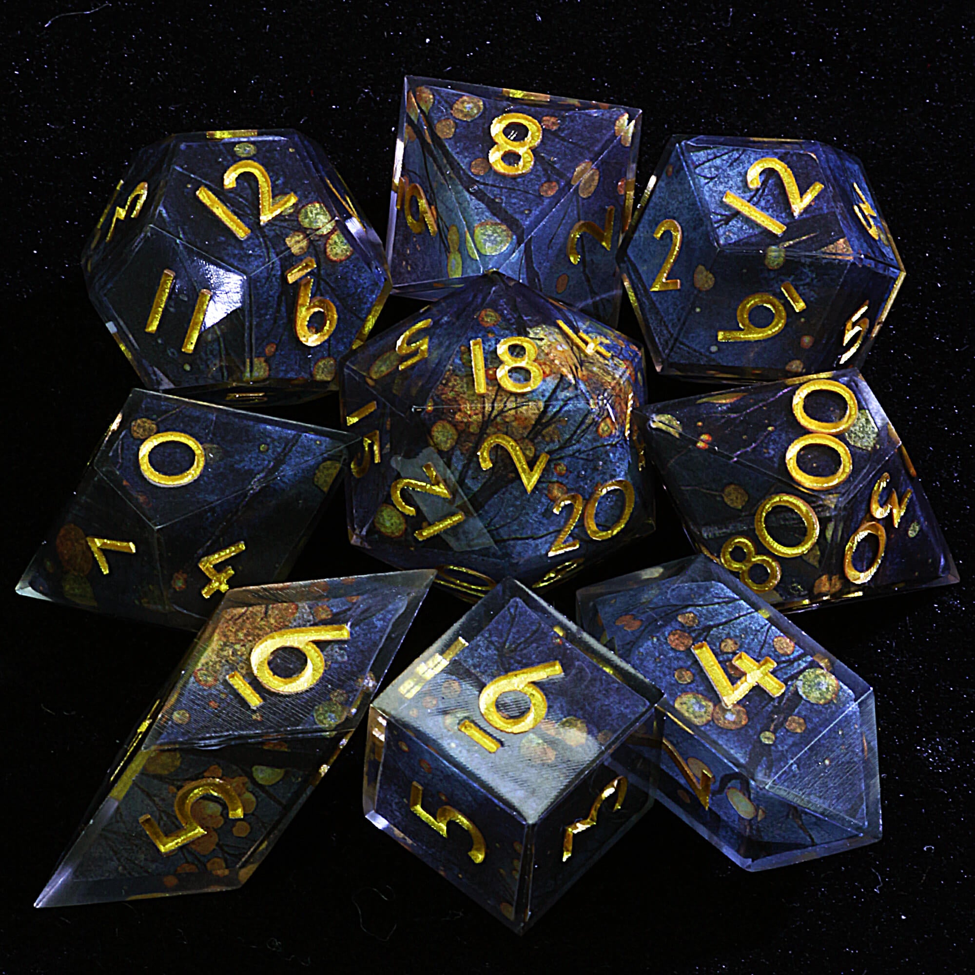 9 Polyhedral Resin Sets of DnD Dice Autumn Night