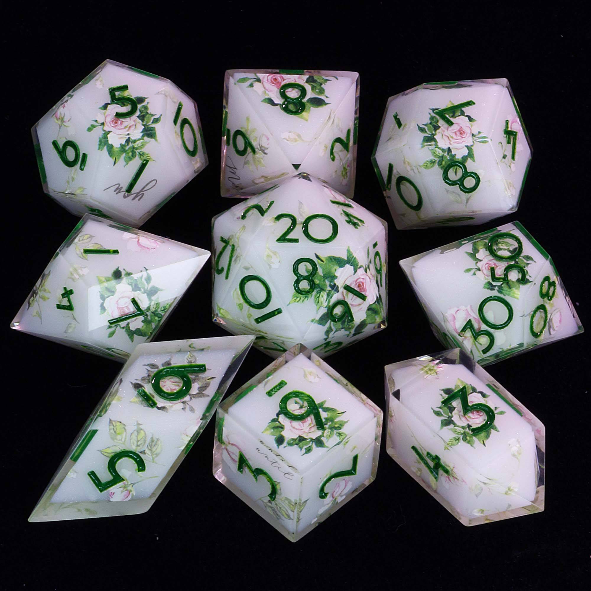 9 Polyhedral Sets of D and D Dice Floral Whisper - Dice of Dragons