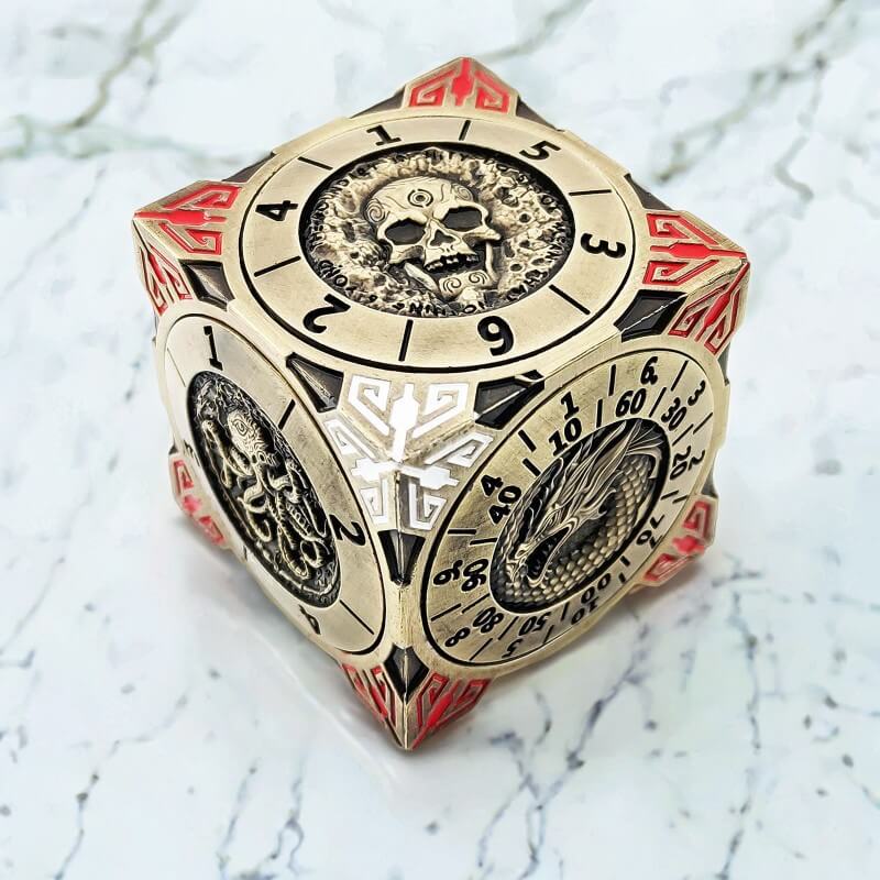 Dragon Cthulhu Skull Crocodile 7 in 1 Cube 6-sided Rotating DND Metal Dice Ancient Bronze - Dice of Dragons