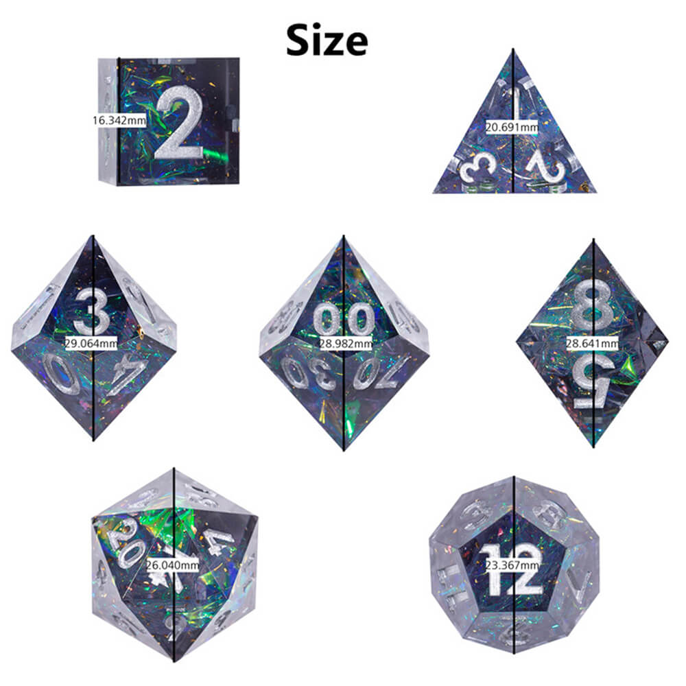 Arizona Tea Sharp Edge Resin Polyhedral 7-Piece D&D Dice Set - Dice of Dragons