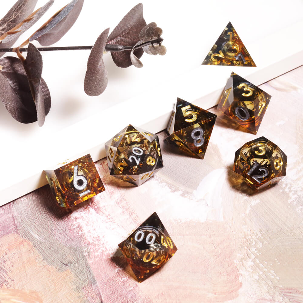 Ashbringer Sharp Edge Resin Polyhedral 7-Piece D&D Dice Set - Dice of Dragons