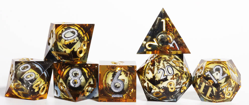 Ashbringer Sharp Edge Resin Polyhedral 7-Piece D&D Dice Set - Dice of Dragons