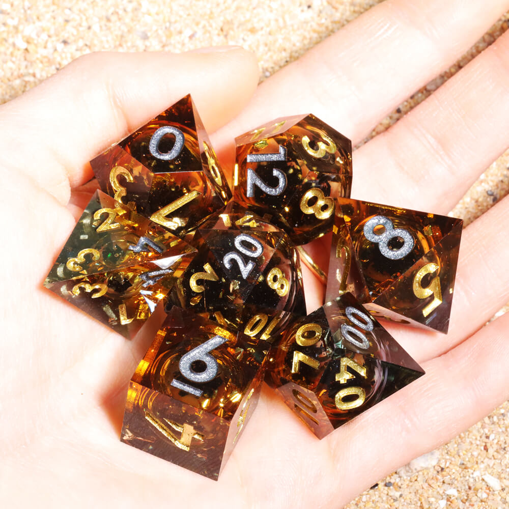 Ashbringer Sharp Edge Resin Polyhedral 7-Piece D&D Dice Set - Dice of Dragons