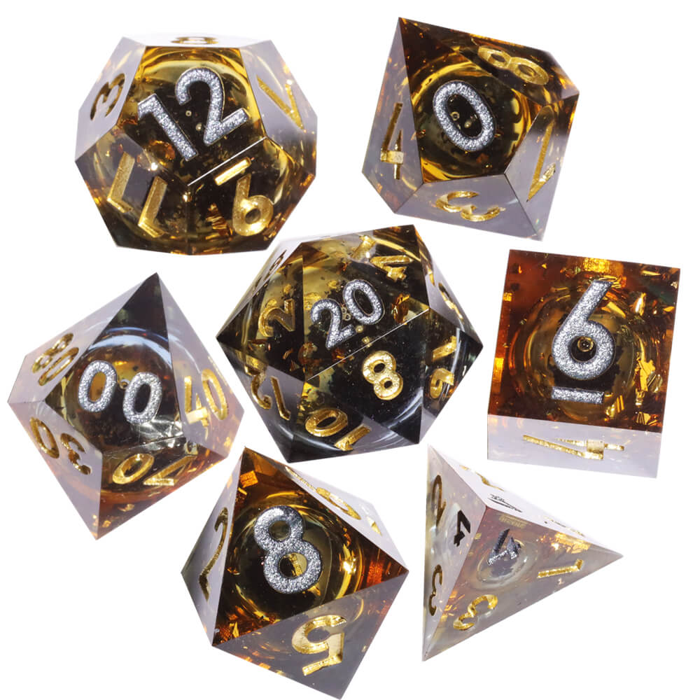 Ashbringer Sharp Edge Resin Polyhedral 7-Piece D&D Dice Set - Dice of Dragons