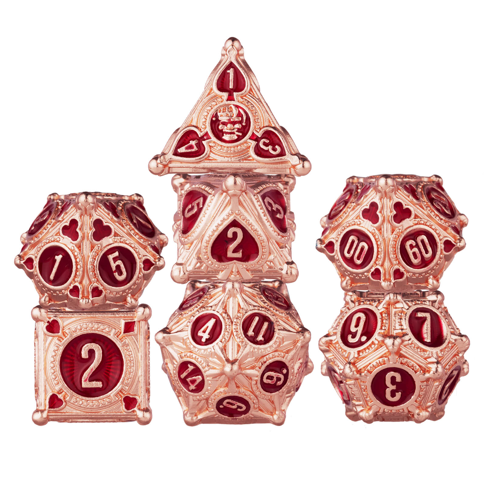 Awesome Polyhedral Metal D&D Dice Sets - Rose Gold Red - Dice of Dragons