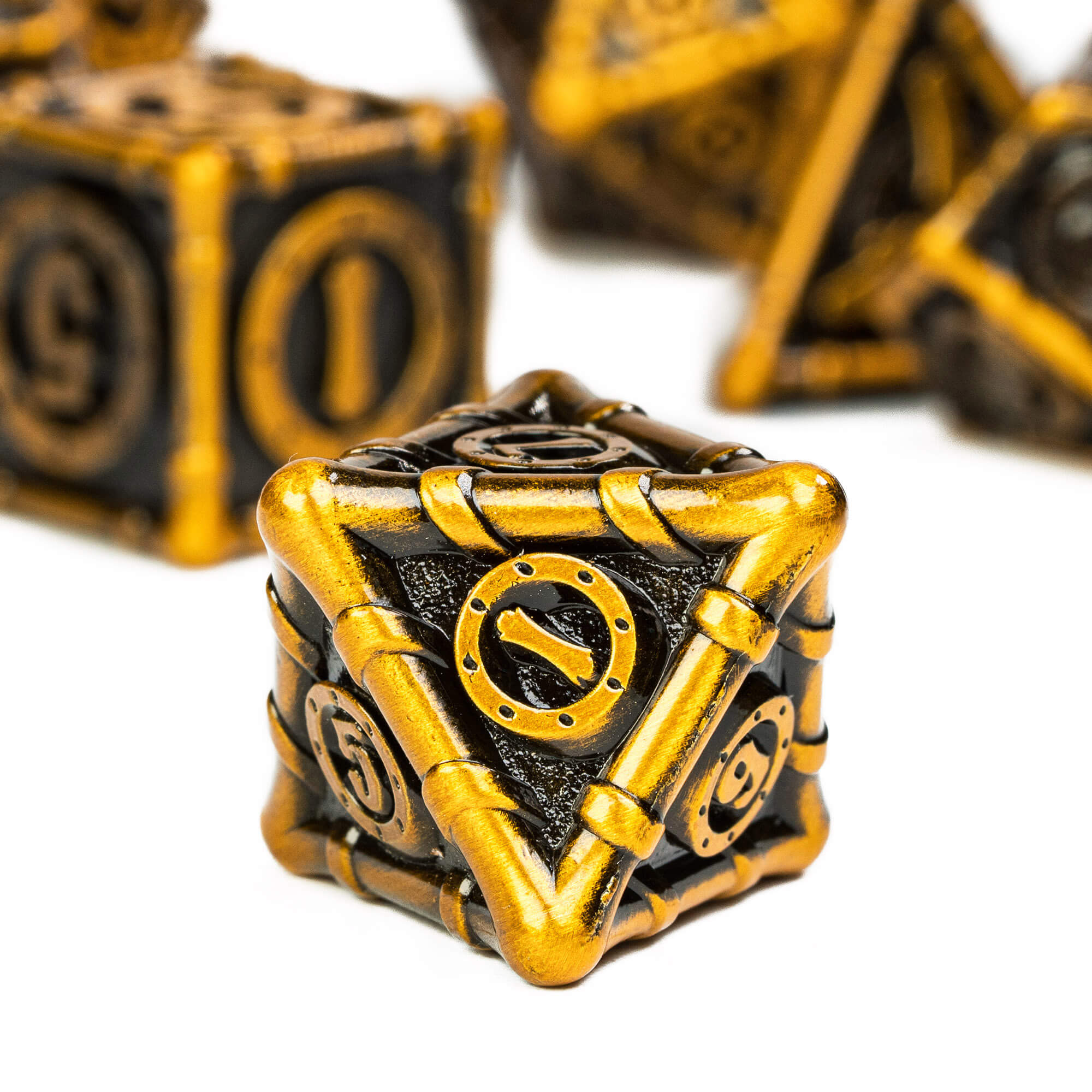 Bamboo Tube 7 Polyhedral Metal Dice Sets D&D Gold - Dice of Dragons