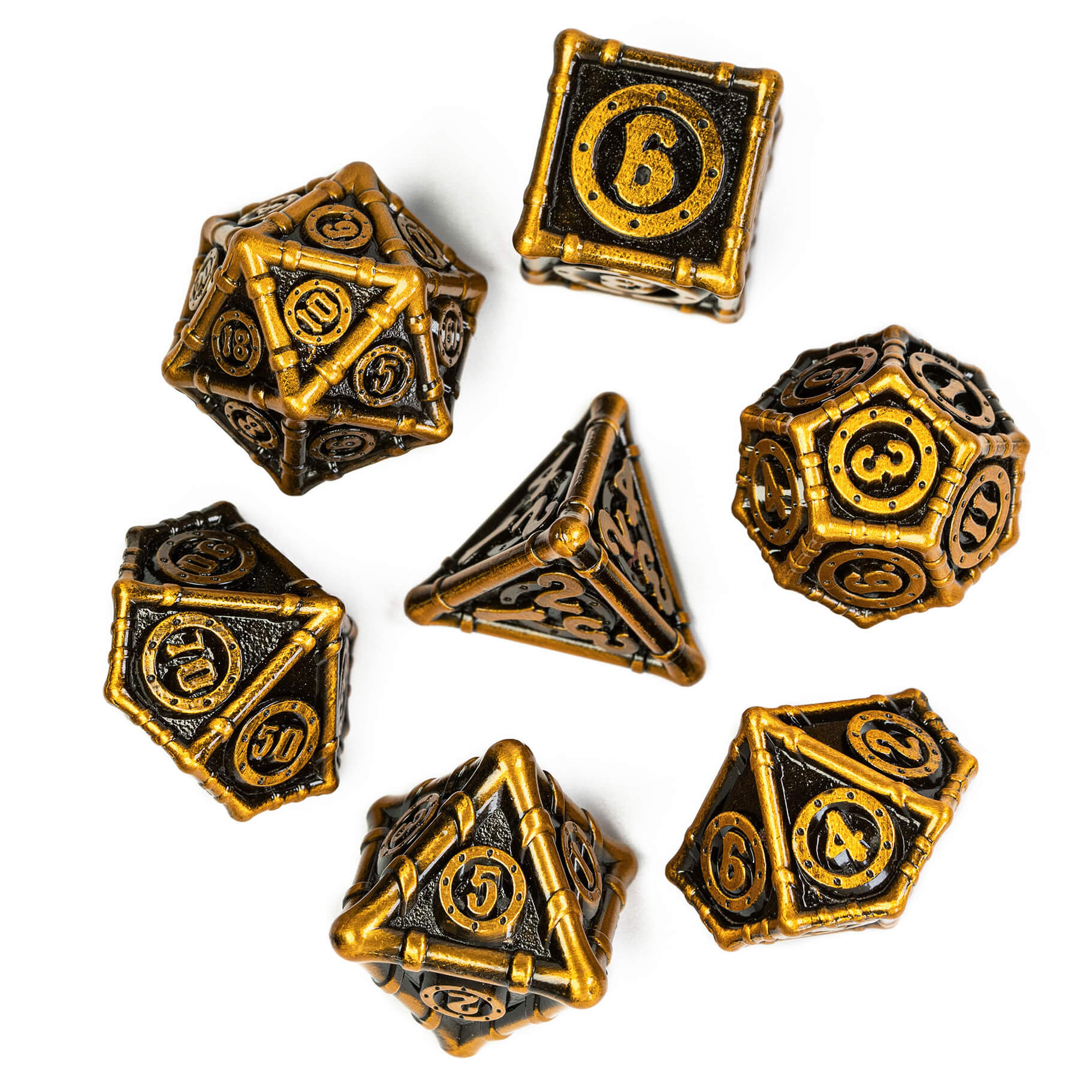 Bamboo Tube 7 Polyhedral Metal Dice Sets D&D Gold - Dice of Dragons