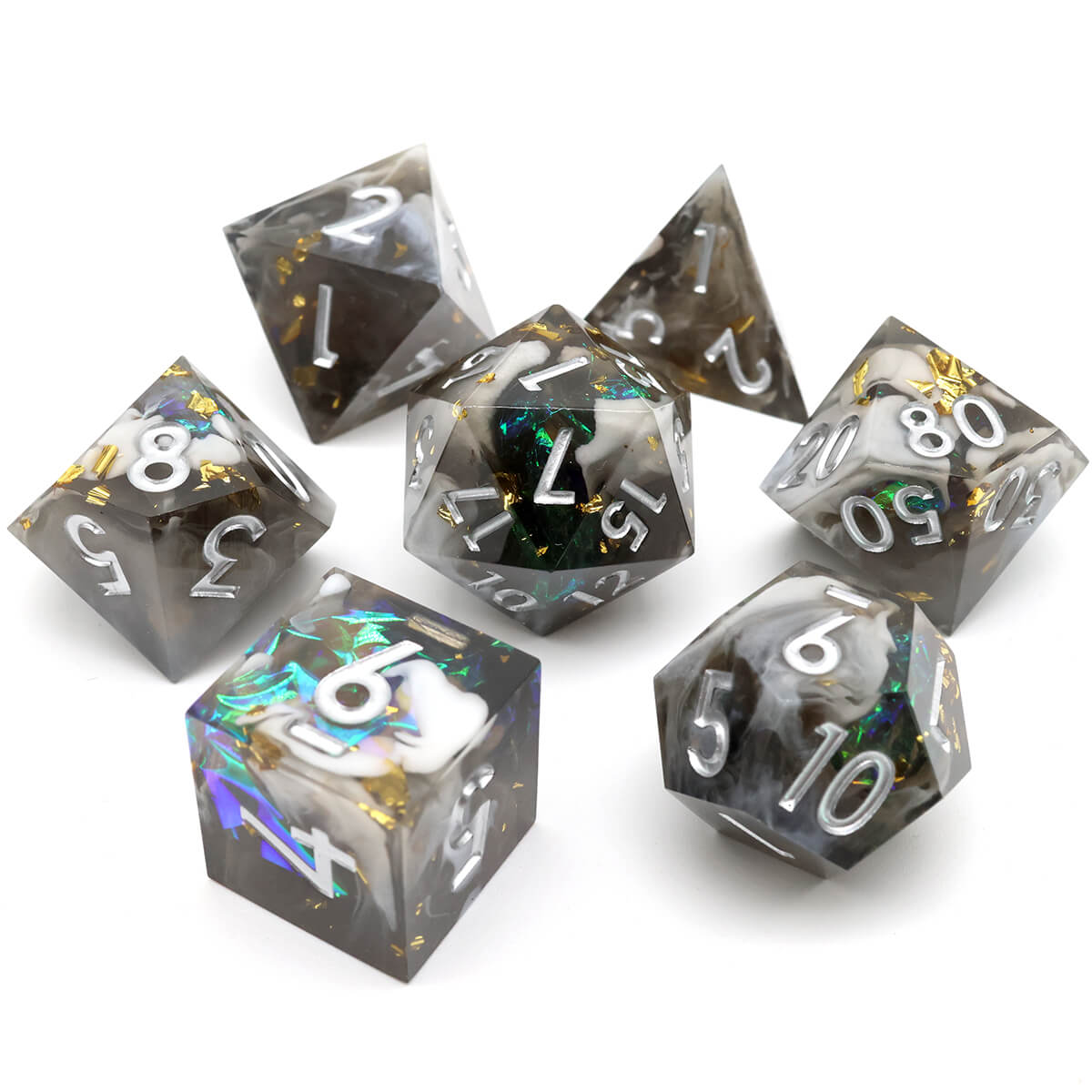 Black Hole 7-Piece Sharp Edge DND Dice Set - Dice of Dragons