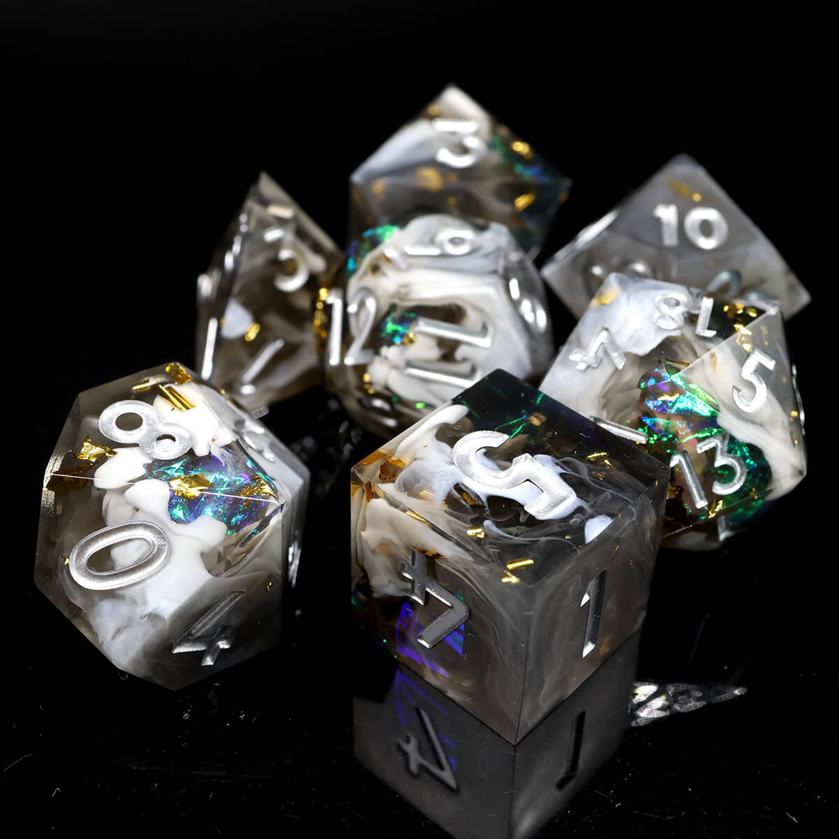 Black Hole 7-Piece Sharp Edge DND Dice Set - Dice of Dragons