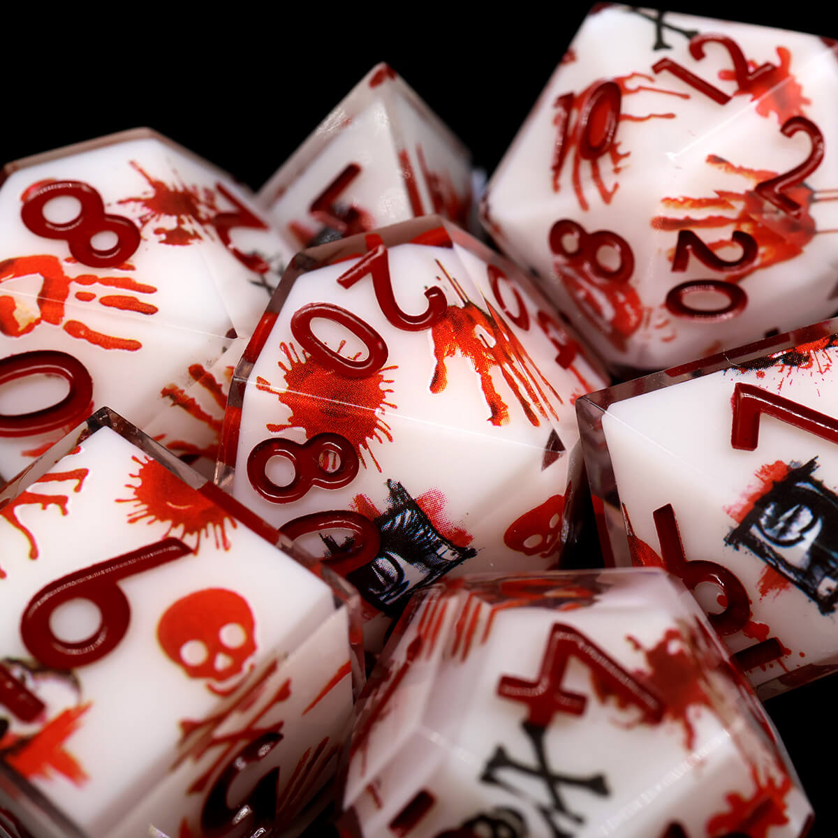 Blood Handprint 7-Piece DND Dice Set Sharp Edge Layered - Dice of Dragons