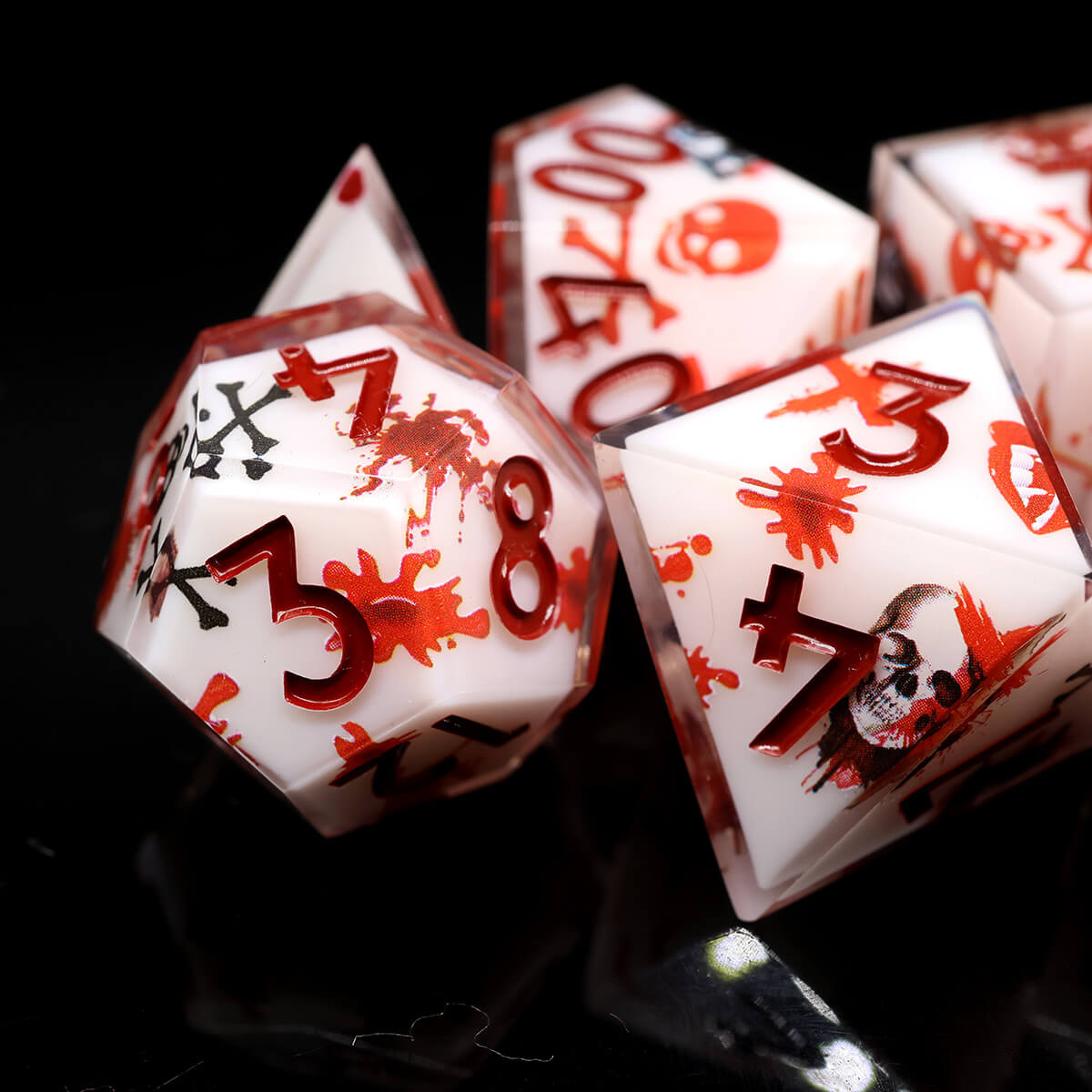 Blood Handprint 7-Piece DND Dice Set Sharp Edge Layered - Dice of Dragons