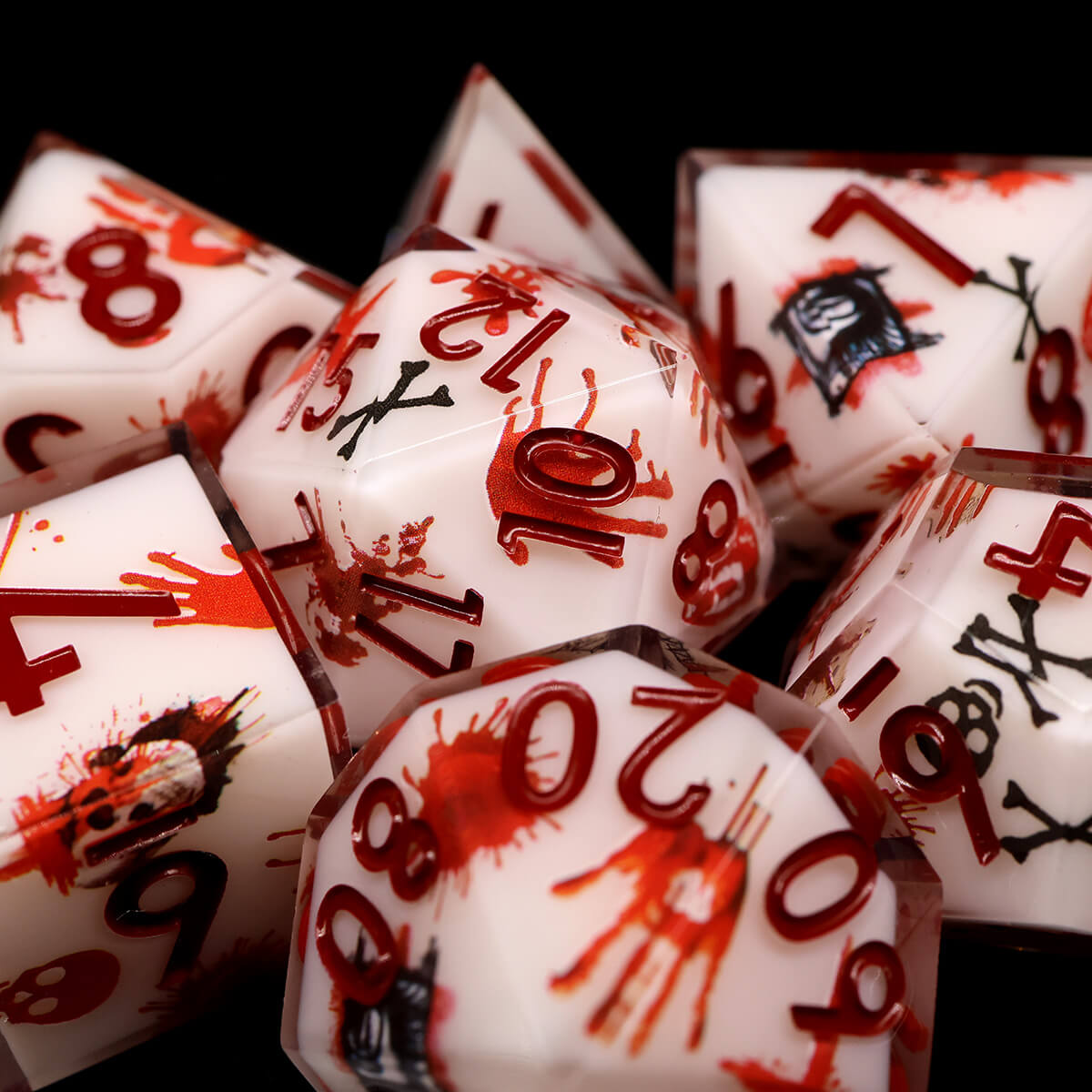 Blood Handprint 7-Piece DND Dice Set Sharp Edge Layered - Dice of Dragons