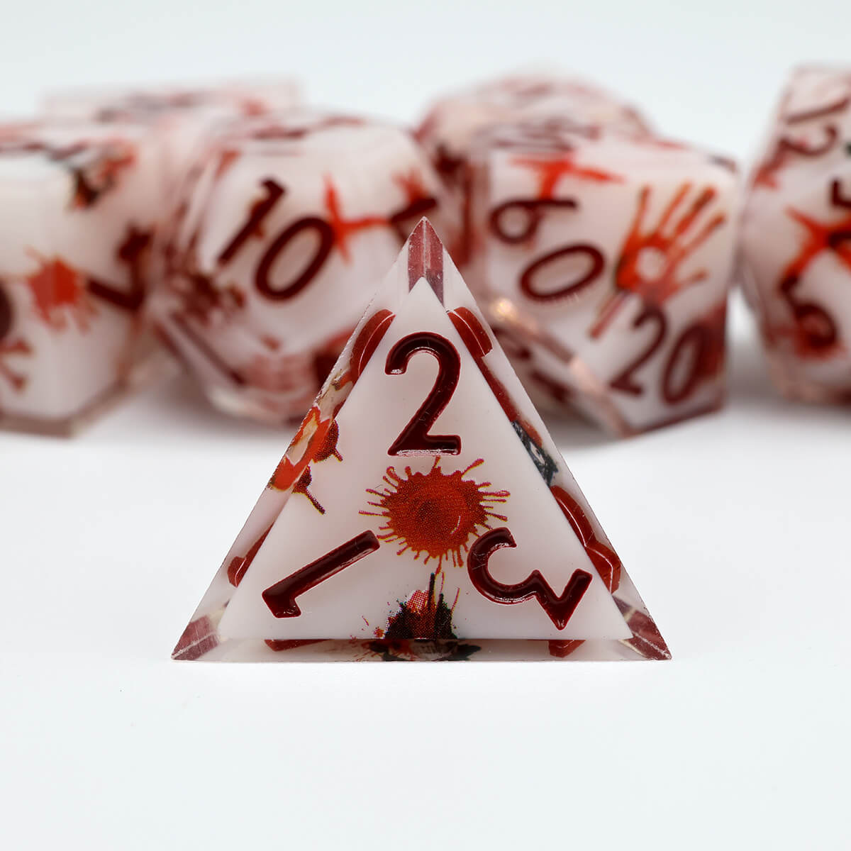 Blood Handprint 7-Piece DND Dice Set Sharp Edge Layered - Dice of Dragons