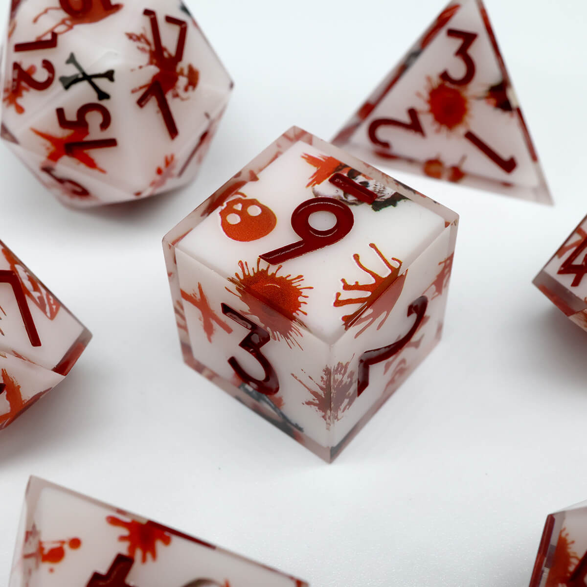 Blood Handprint 7-Piece DND Dice Set Sharp Edge Layered - Dice of Dragons