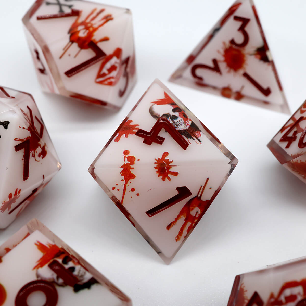 Blood Handprint 7-Piece DND Dice Set Sharp Edge Layered - Dice of Dragons