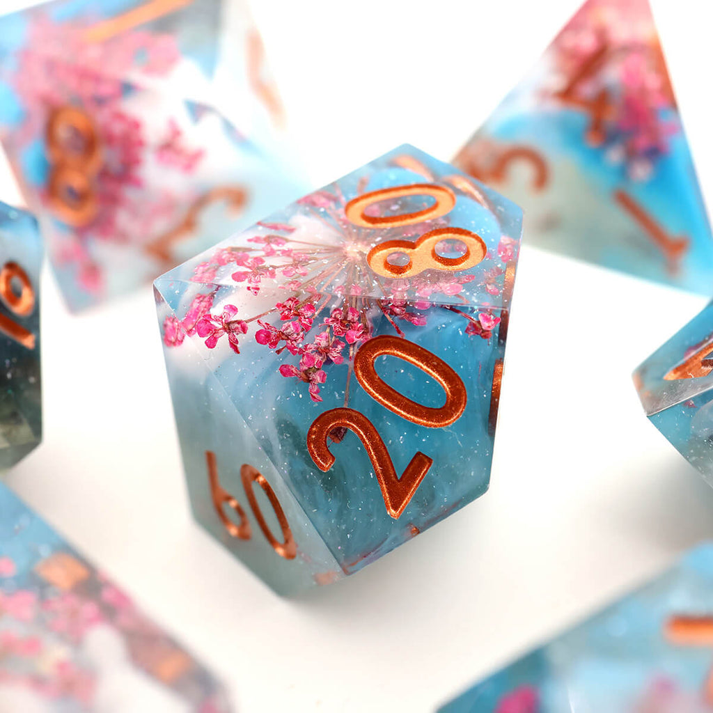 Blooming Flower 7-Piece Sharp Edge DND Dice Set | Dice of Dragons
