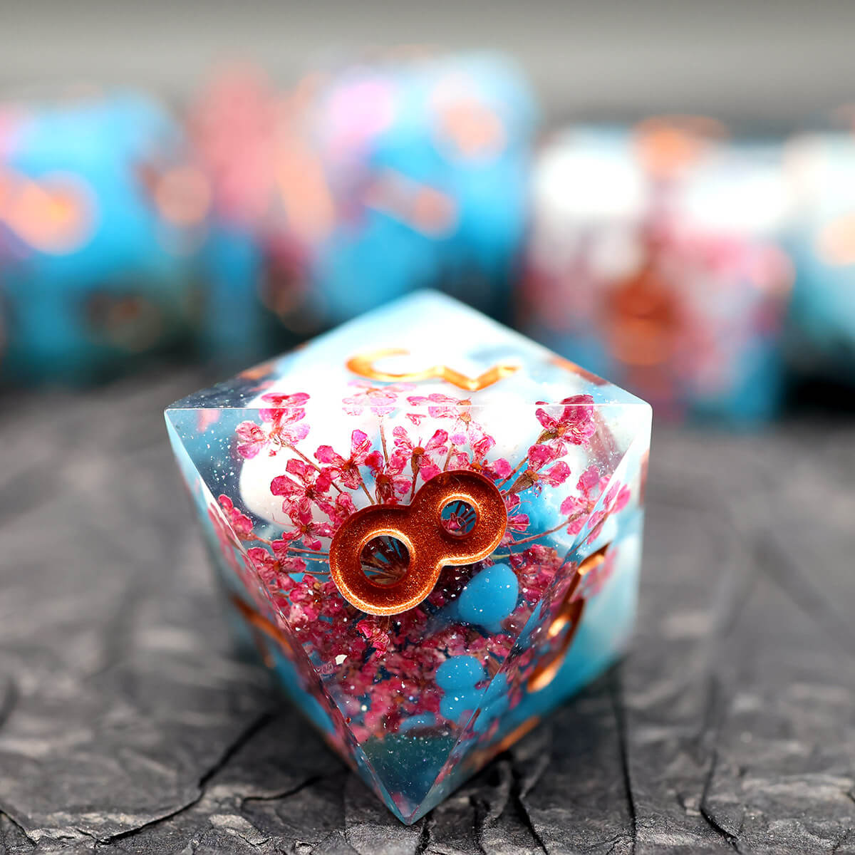 Blooming Flower 7-Piece Sharp Edge DND Dice Set - Dice of Dragons