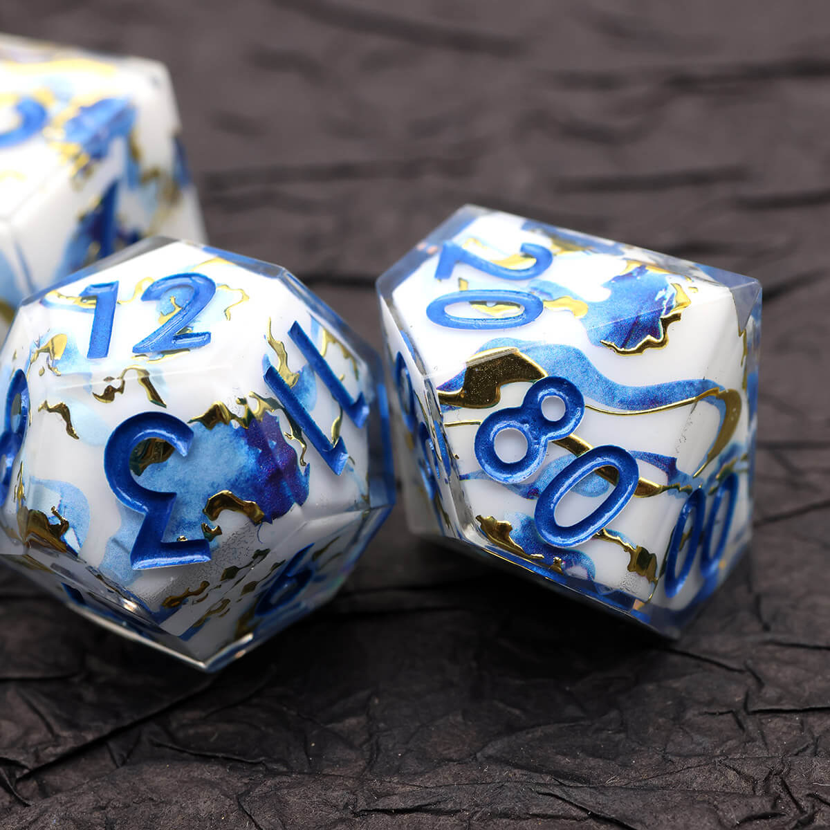 Blue Gold 7-Piece Sharp Edge DND Dice Set - Dice of Dragons