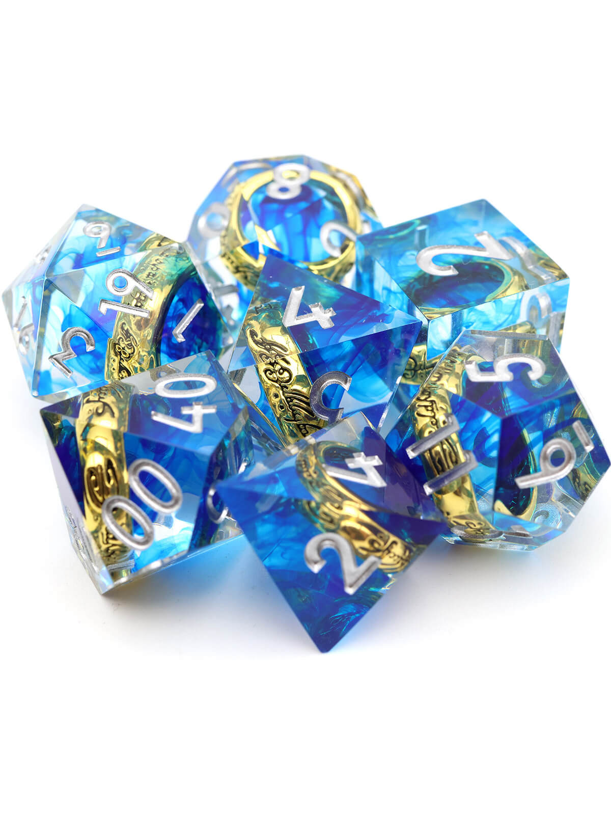 Blue Magic Ring 7-Piece Sharp Edge DND Dice Set - Dice of Dragons